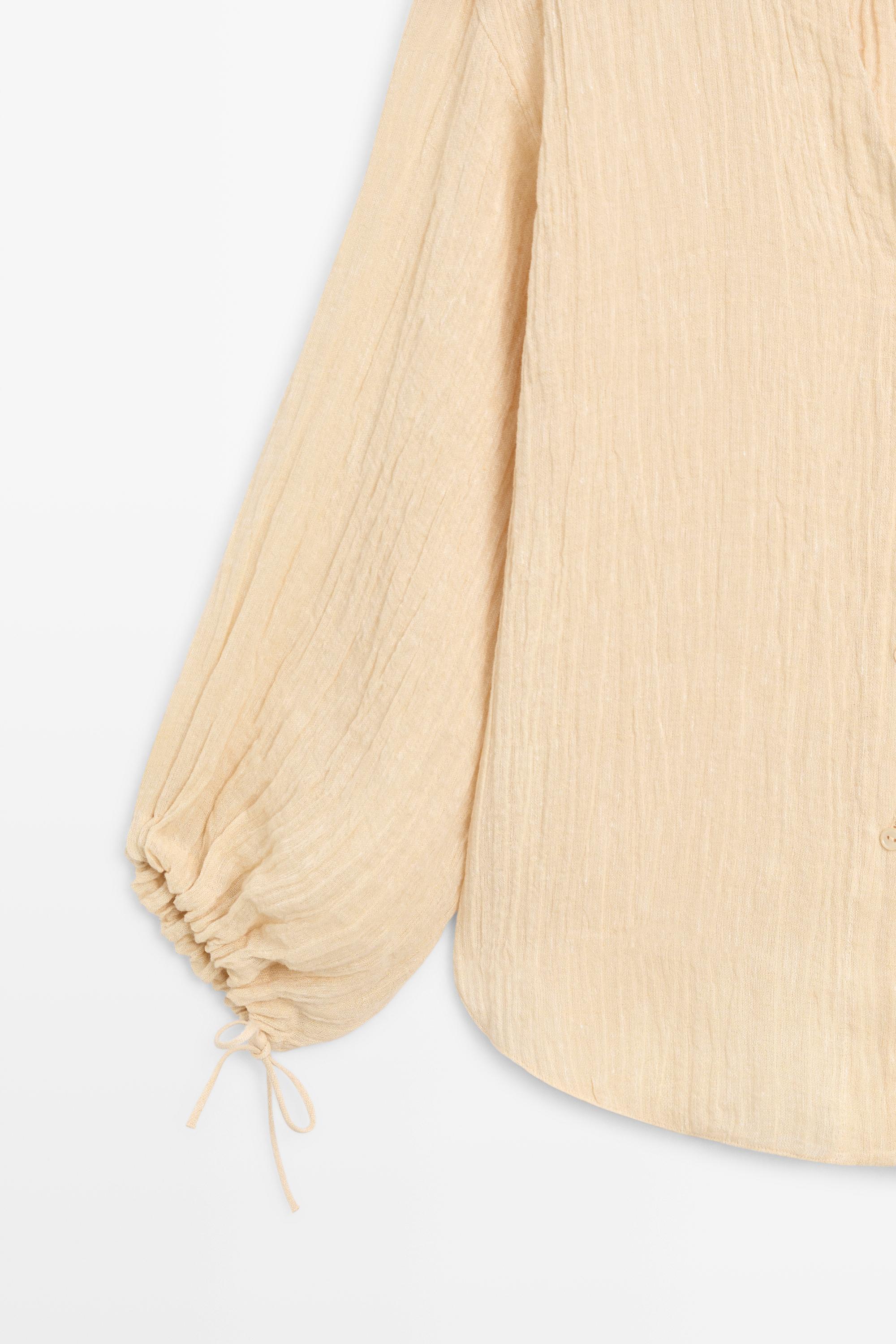 Pleated linen blend shirt — Vanilla