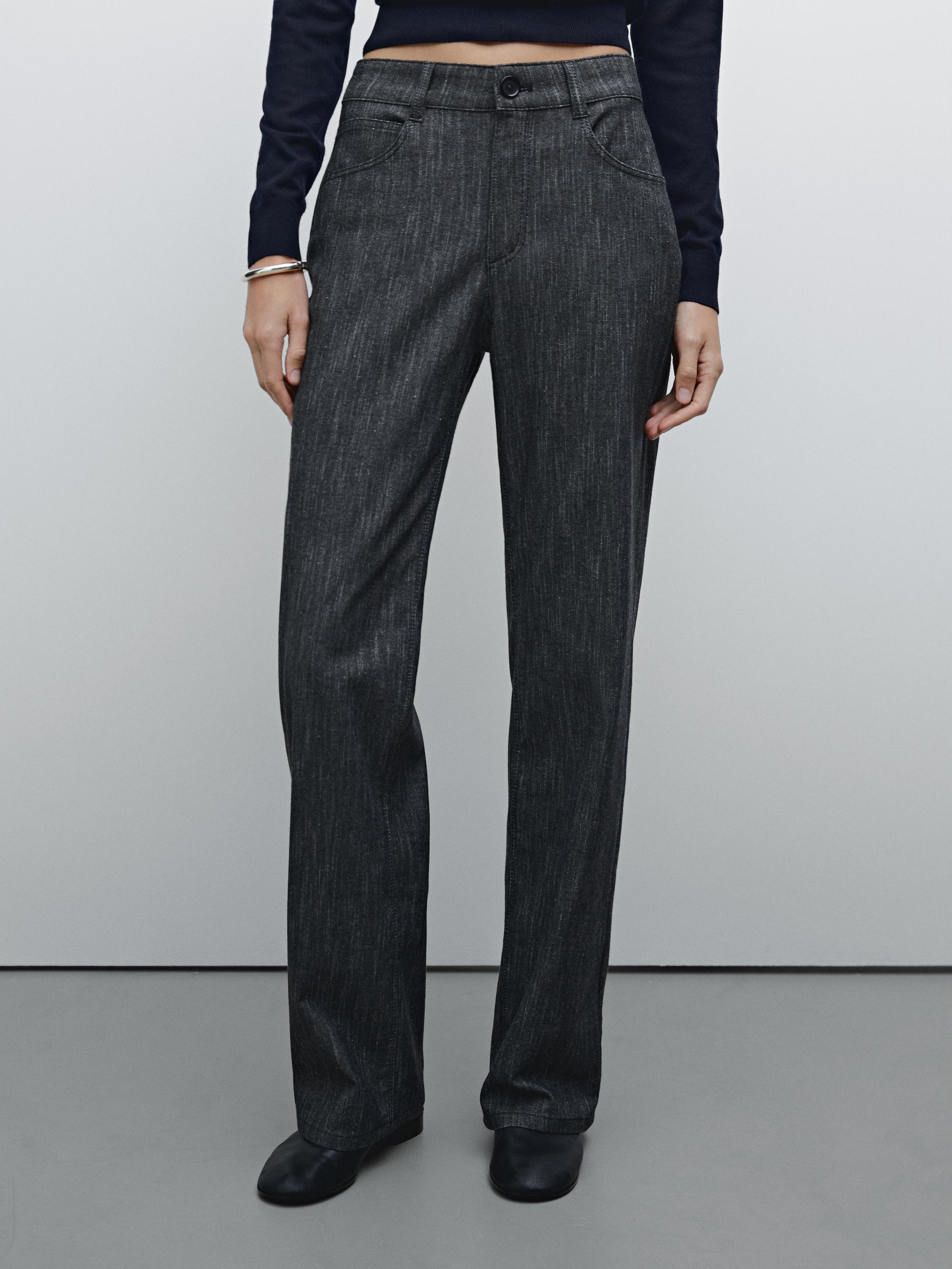 Straight-leg flecked cotton blend trousers