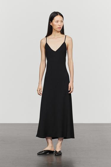 Flowing spaghetti strap midi dress — BLACK 5