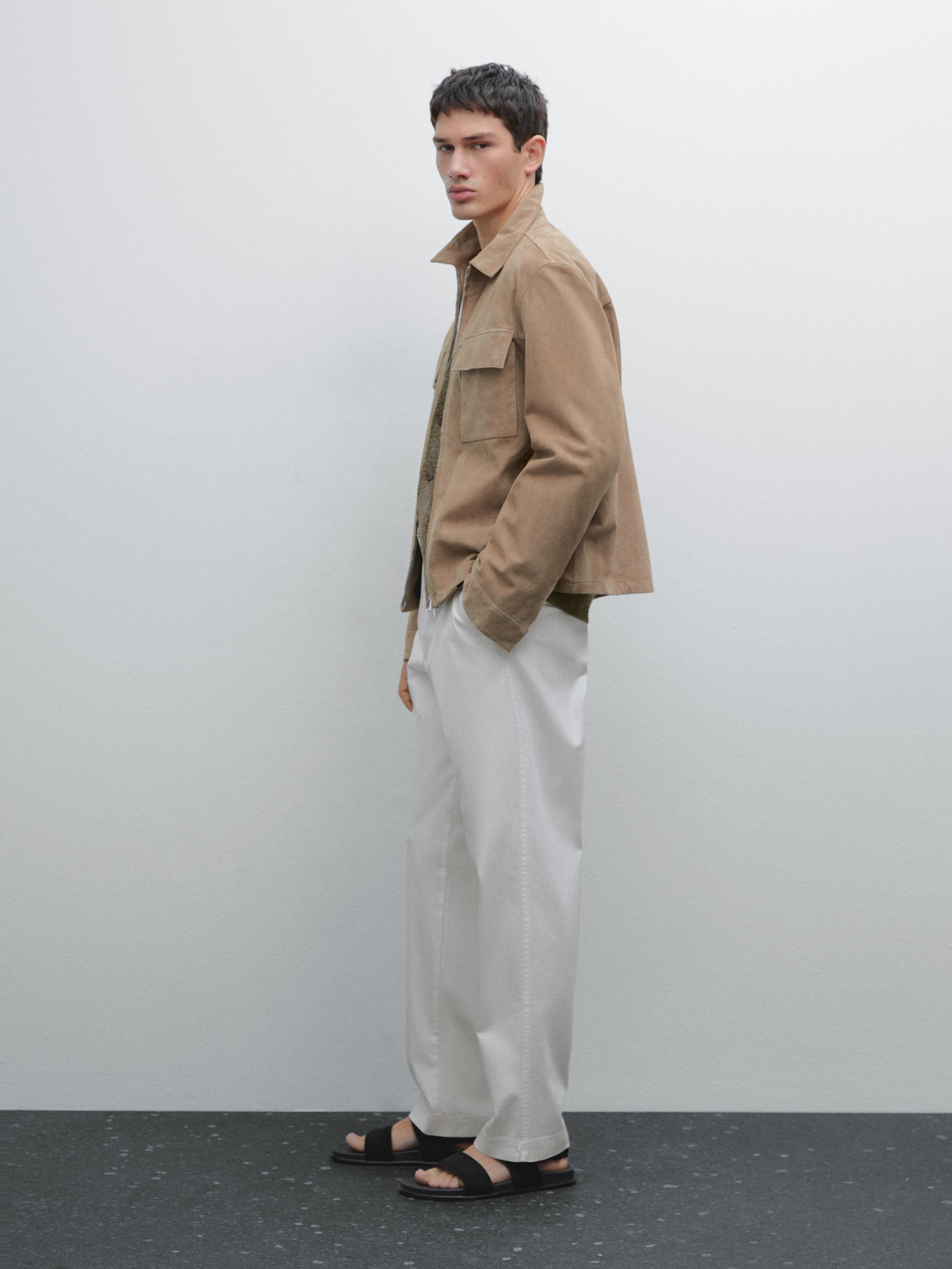 Straight-leg cotton blend trousers