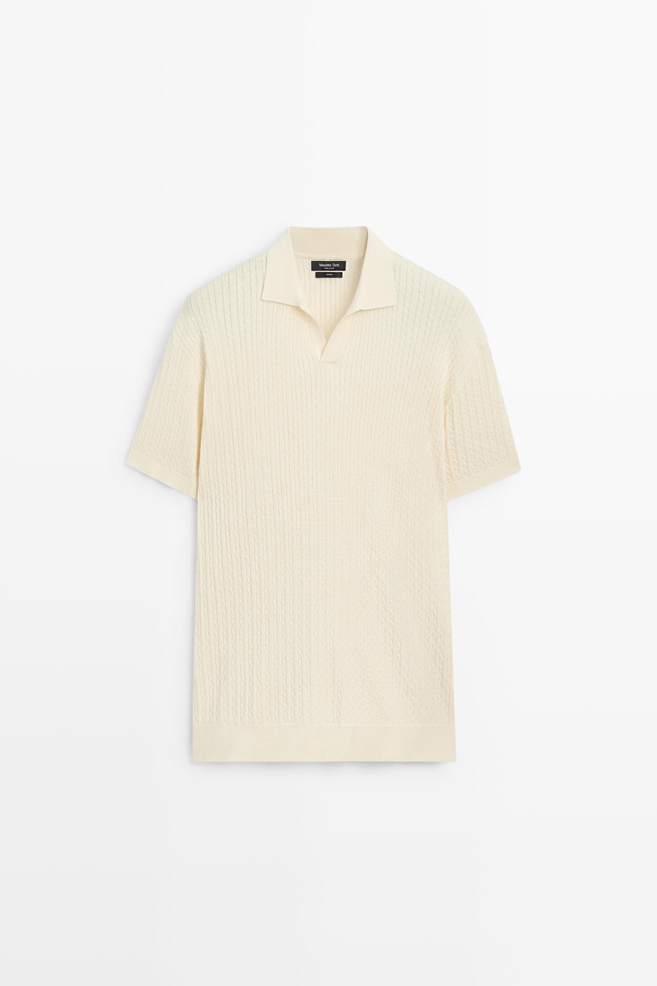 100% cotton cable-knit polo sweater — CREAM