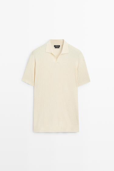 100% cotton cable-knit polo sweater — CREAM 2