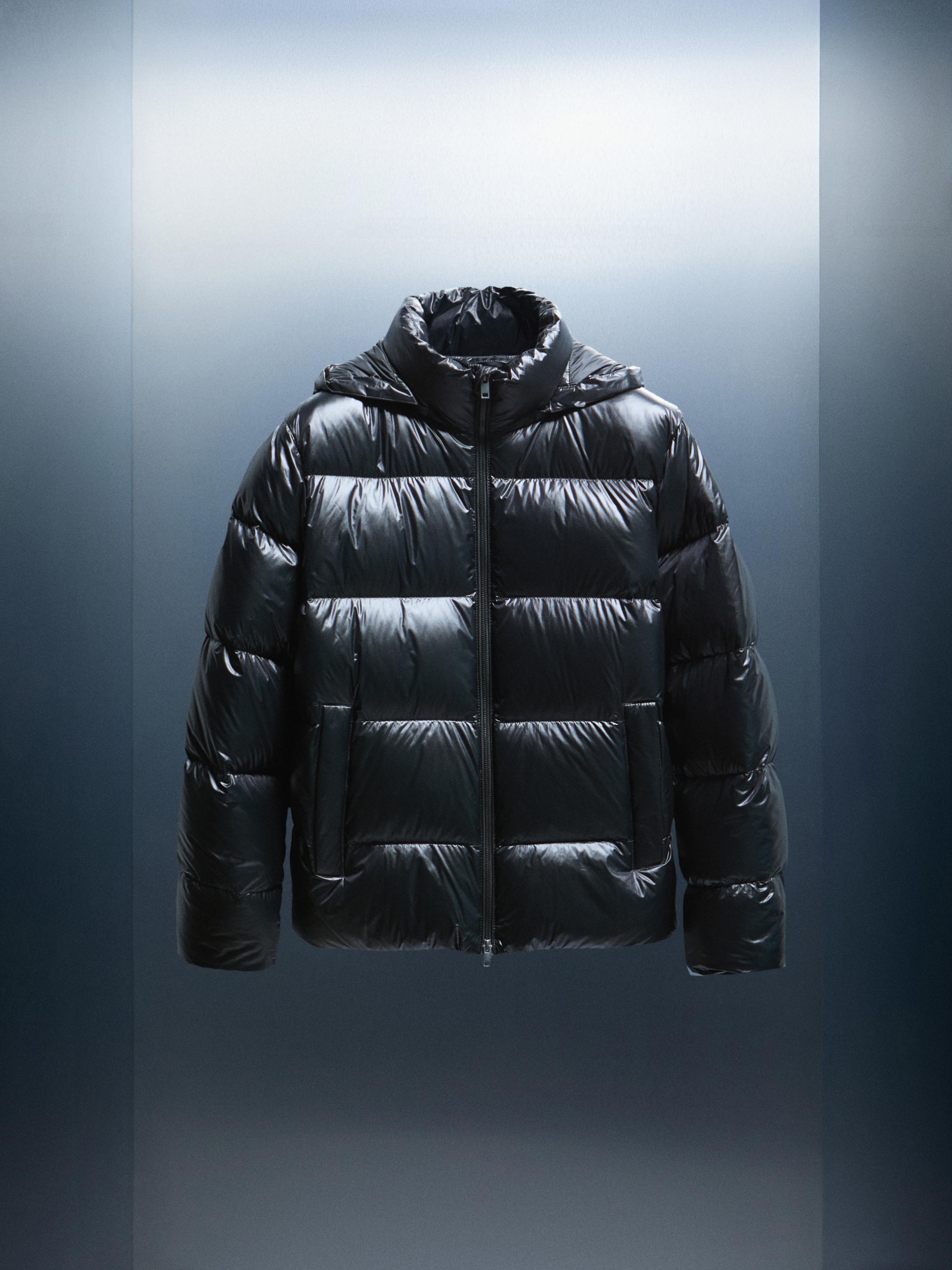 Water-repellent satin puffer jacket