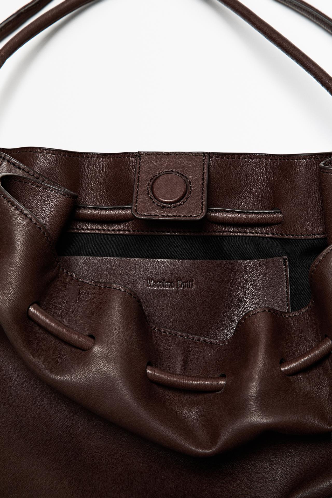 Medium ruched nappa leather bag — BROWN