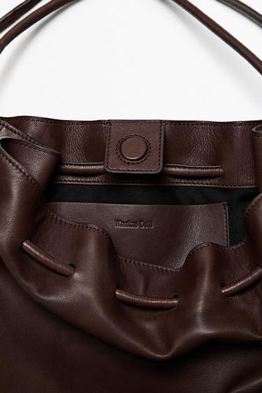 Medium ruched nappa leather bag — BROWN 3