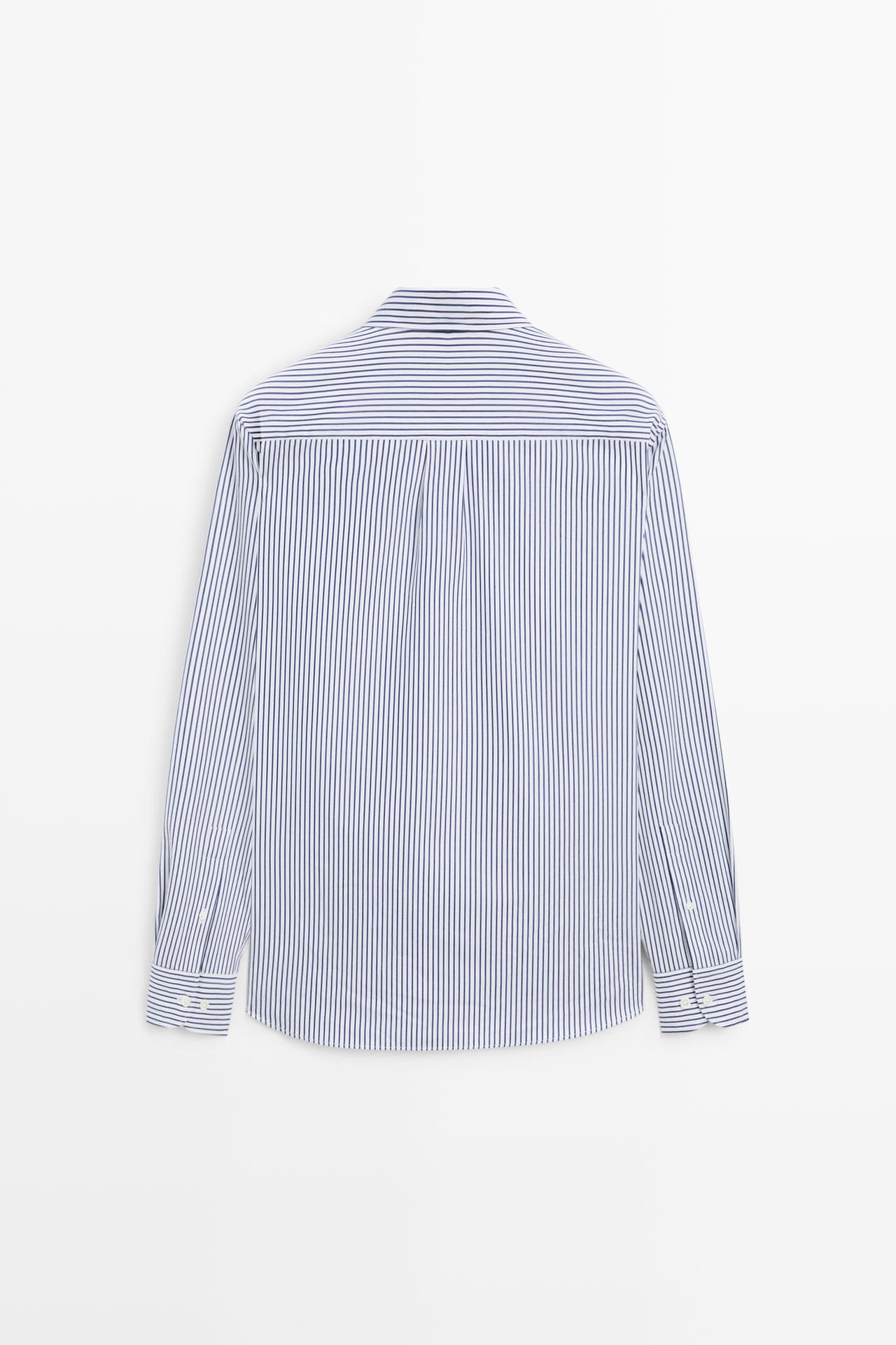 100% cotton regular fit striped shirt — NAVY BLUE