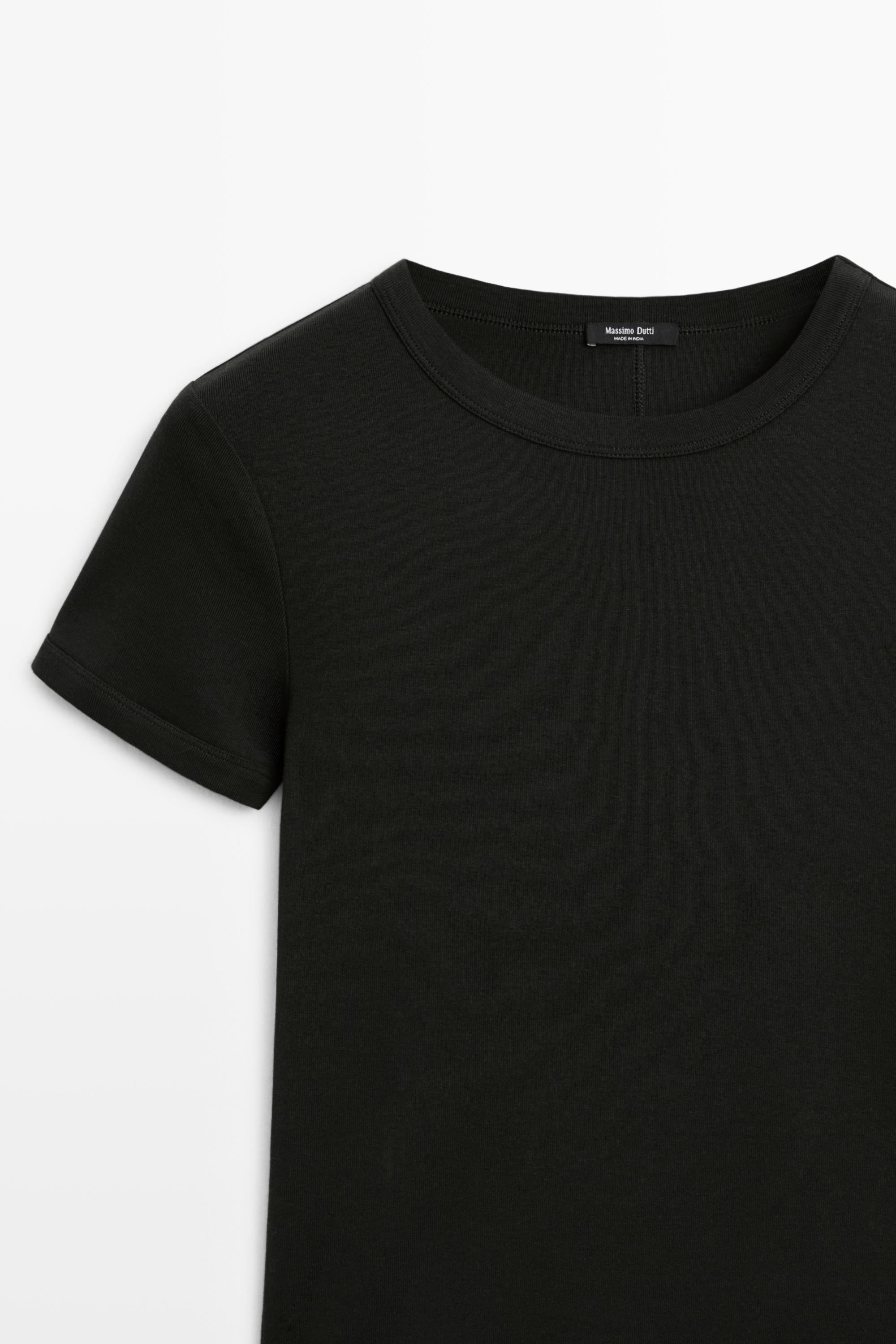Ribbed short sleeve T-shirt — BLACK