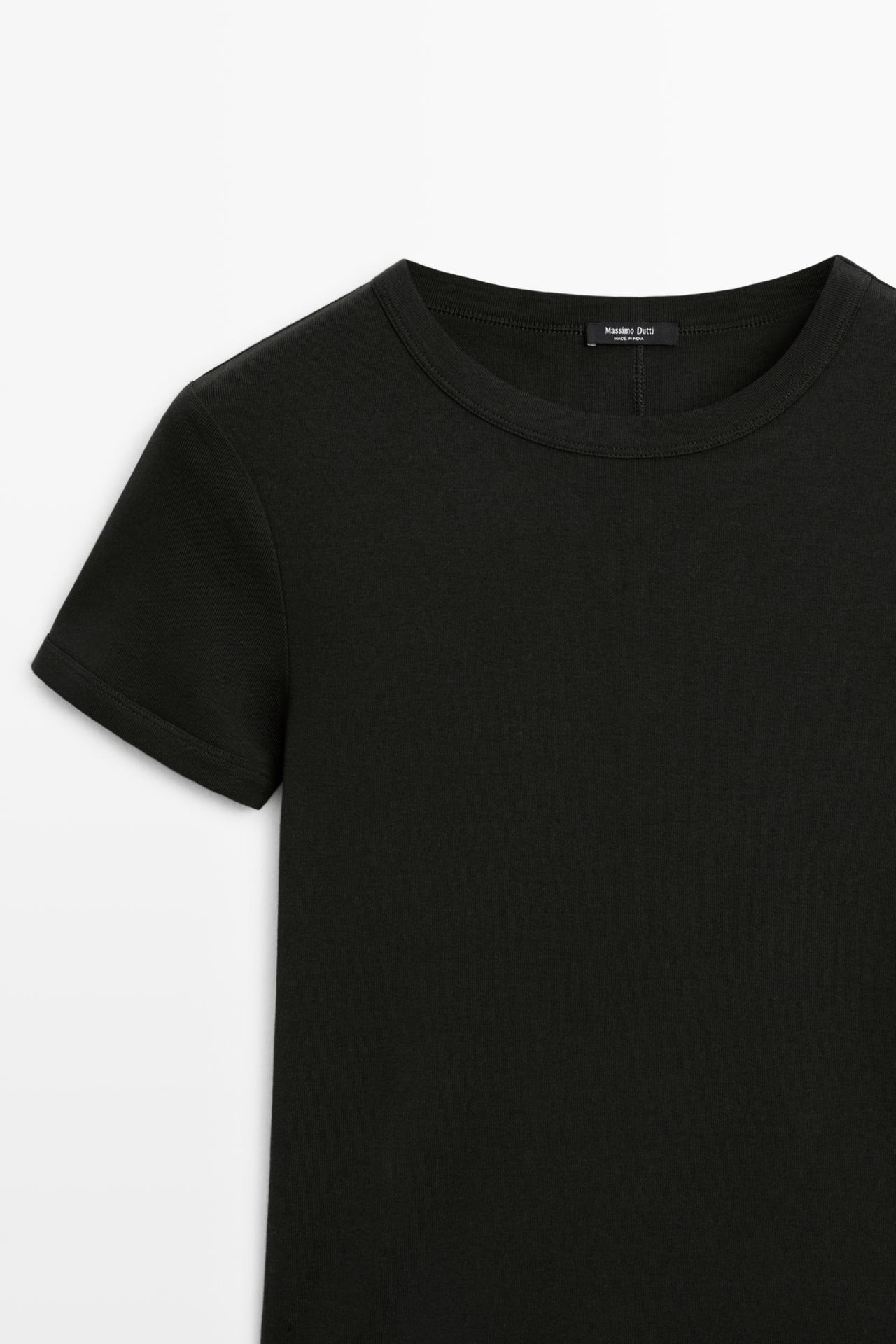 Ribbed short sleeve T-shirt — BLACK