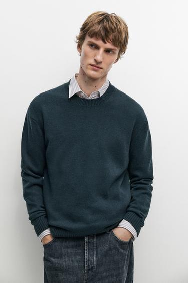 Cashmere round neck knit sweater — BLUE 3