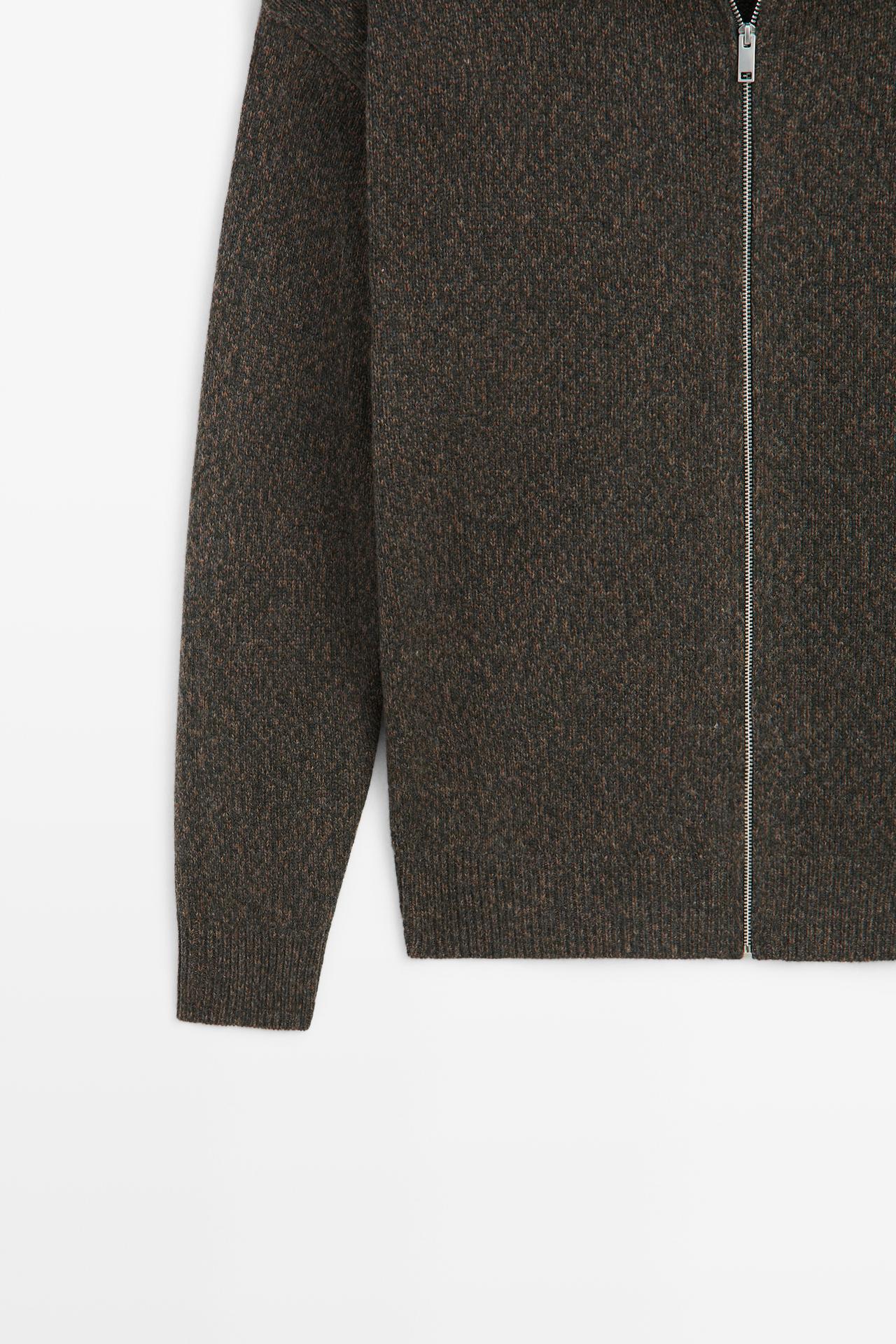100% wool knit zip-up cardigan — PINE GREEN