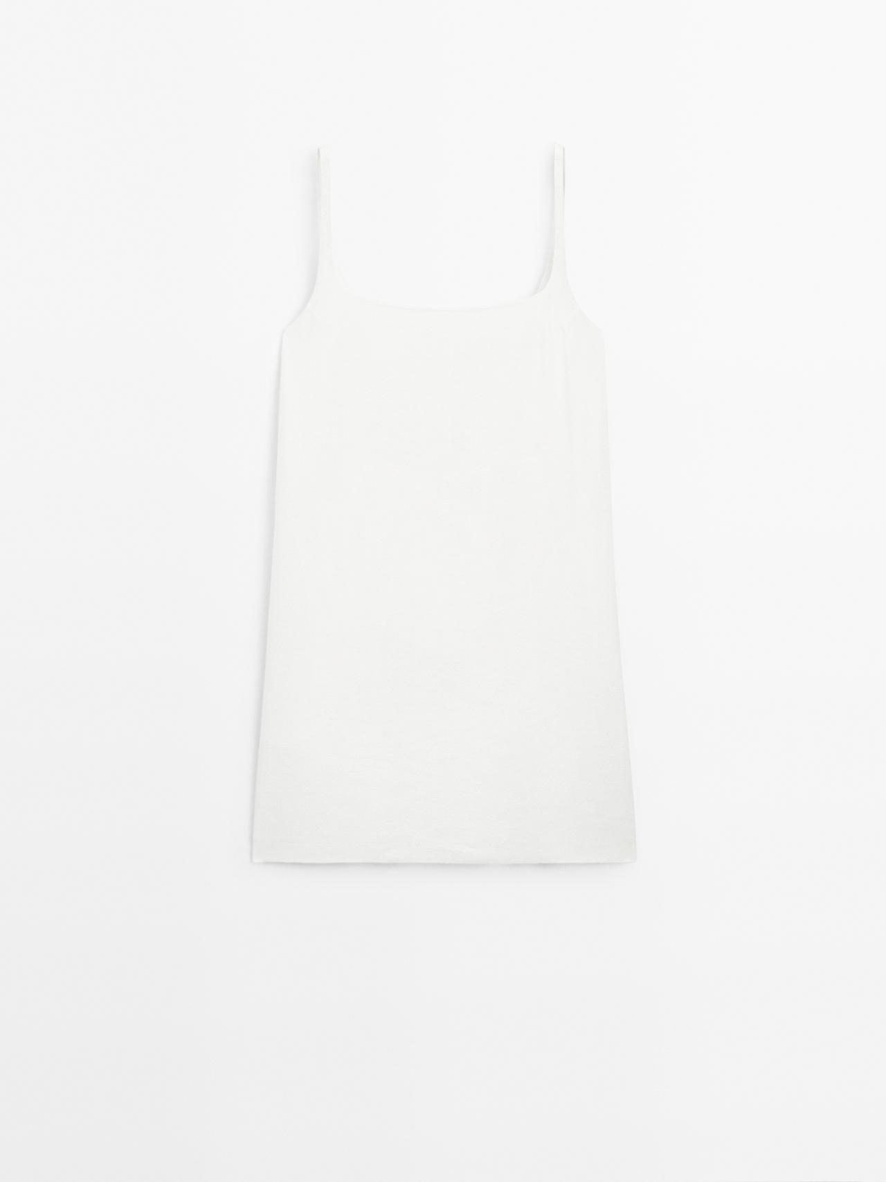 Massimo Dutti - Dame - Lårkort Kjole I Hørblanding Med Stropper - Beige - 36