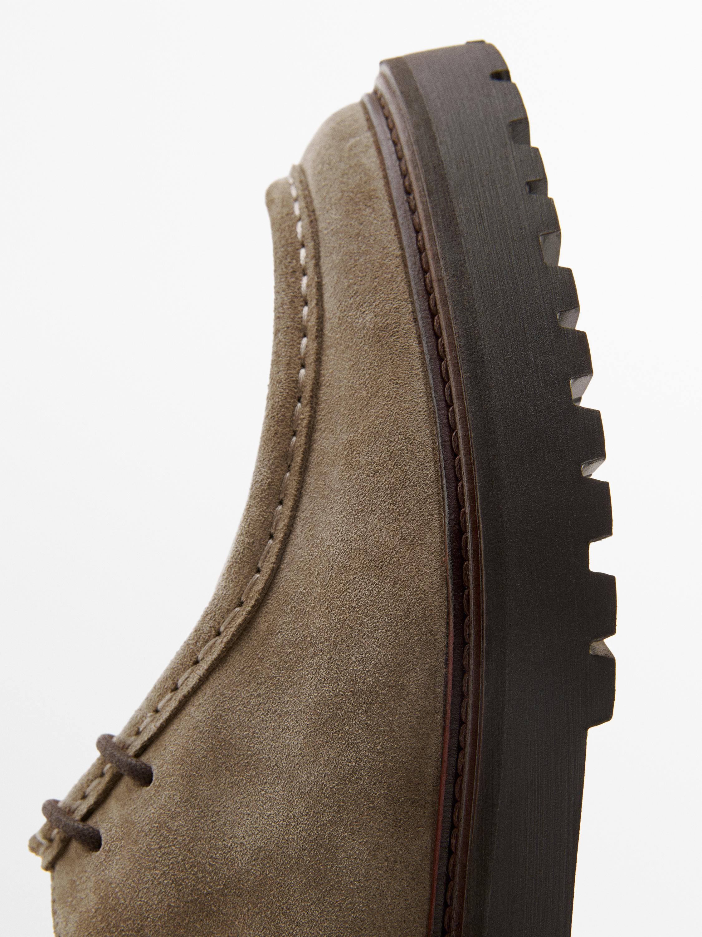 Moc toe split suede shoes — TAUPE