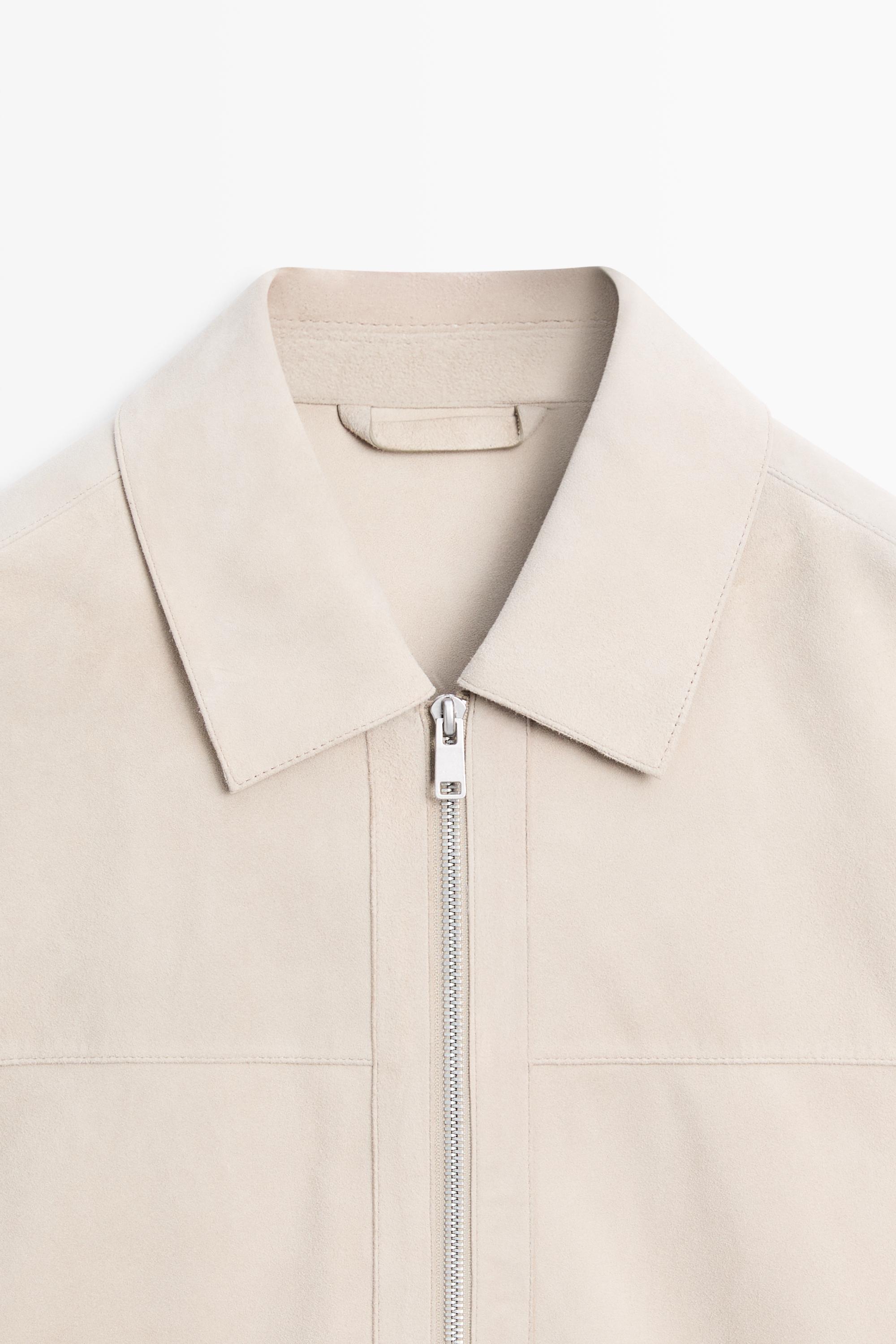 Suede leather collar jacket — Light Beige