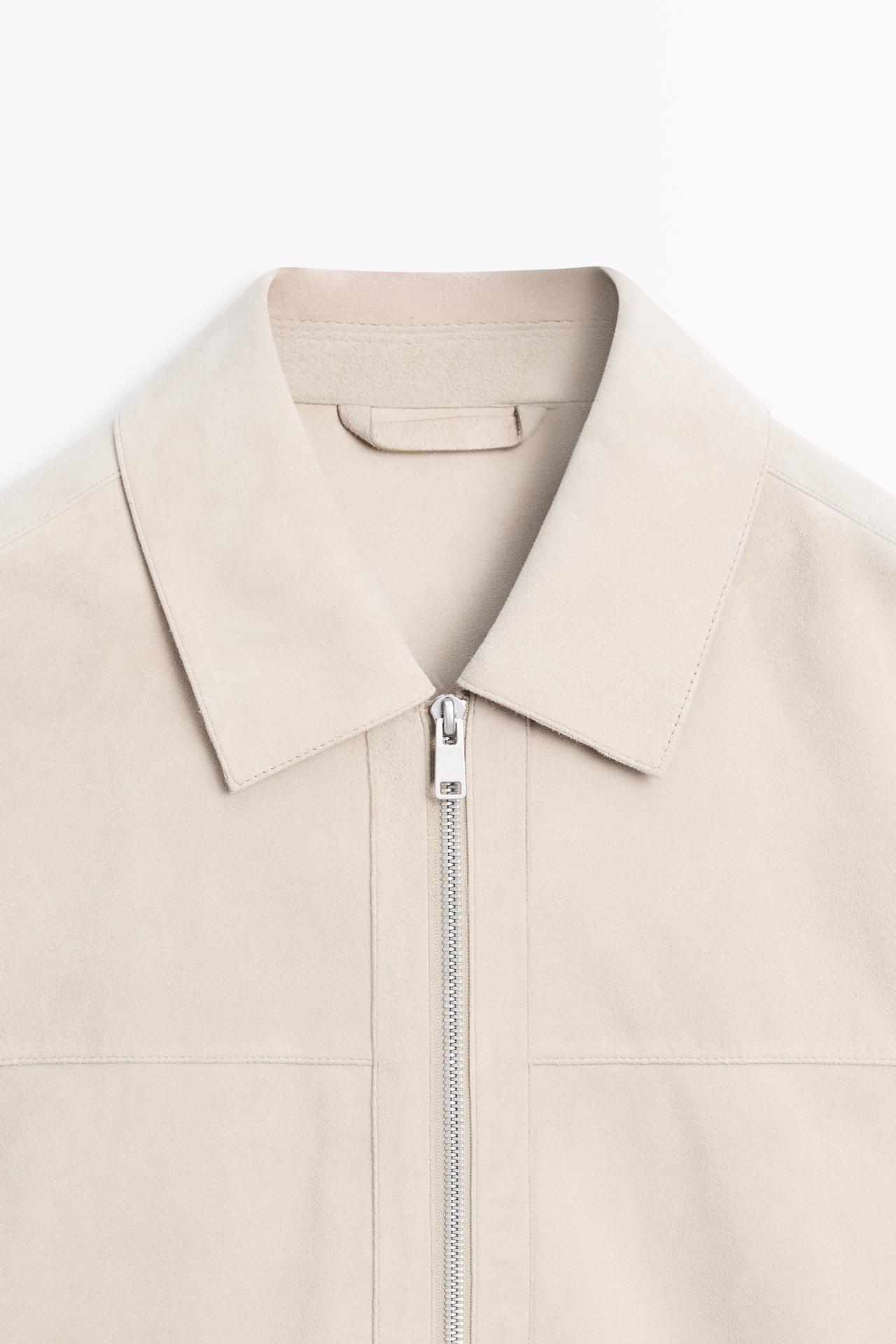 Suede leather collar jacket — Light Beige