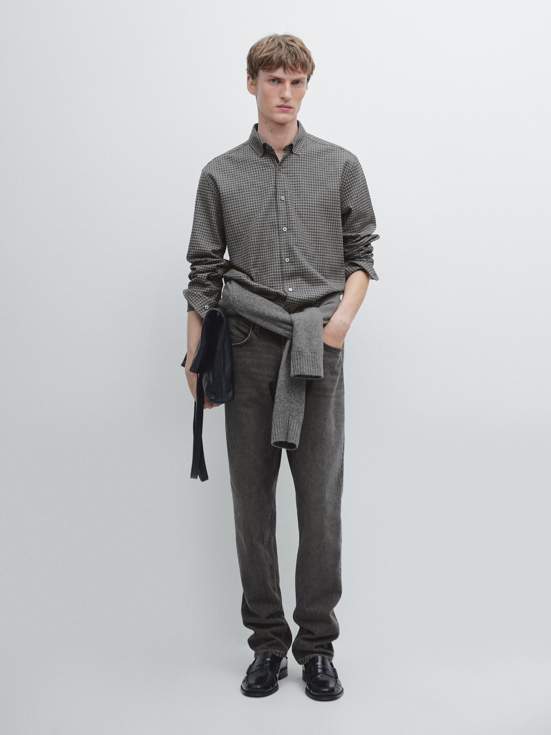 Massimo Dutti - Heren - Regular Fit Overhemd Met Ruitjes - Grijs - S