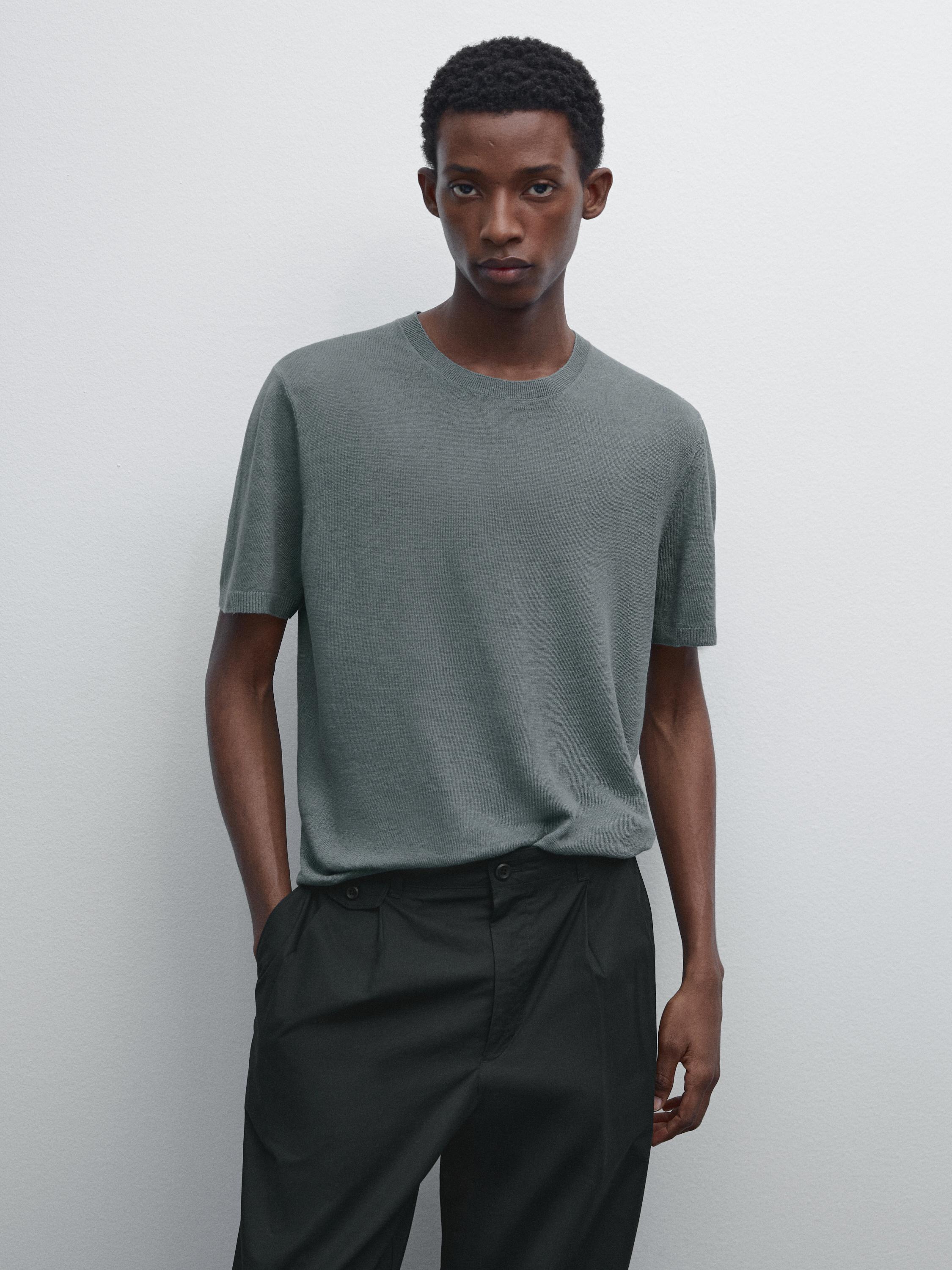 تيشرت محاك بأكمام قصيرة كتان 100%