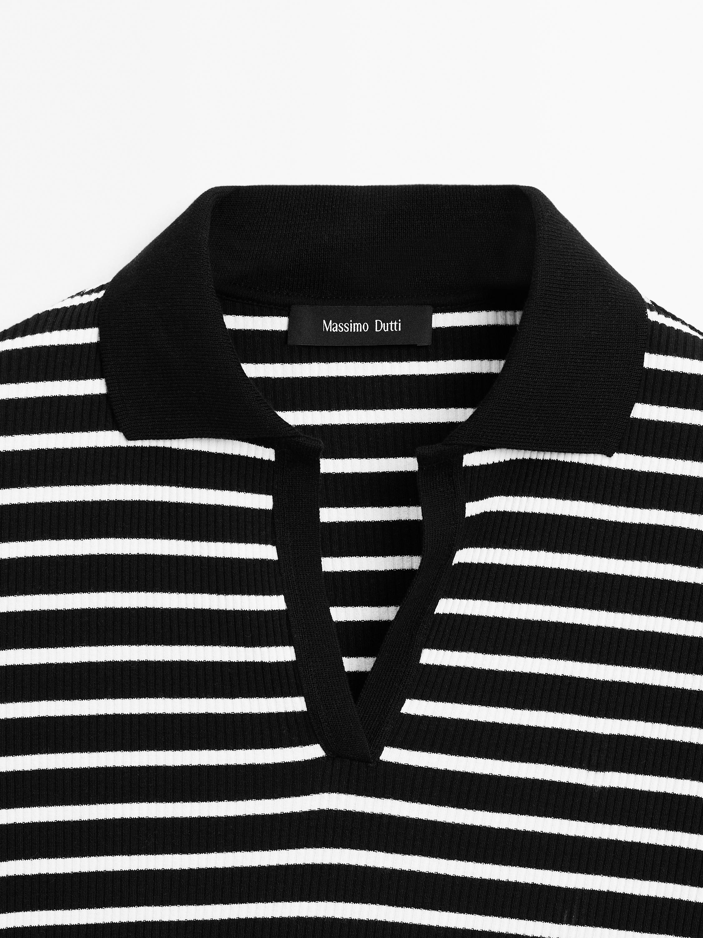 Striped cotton blend polo T-shirt