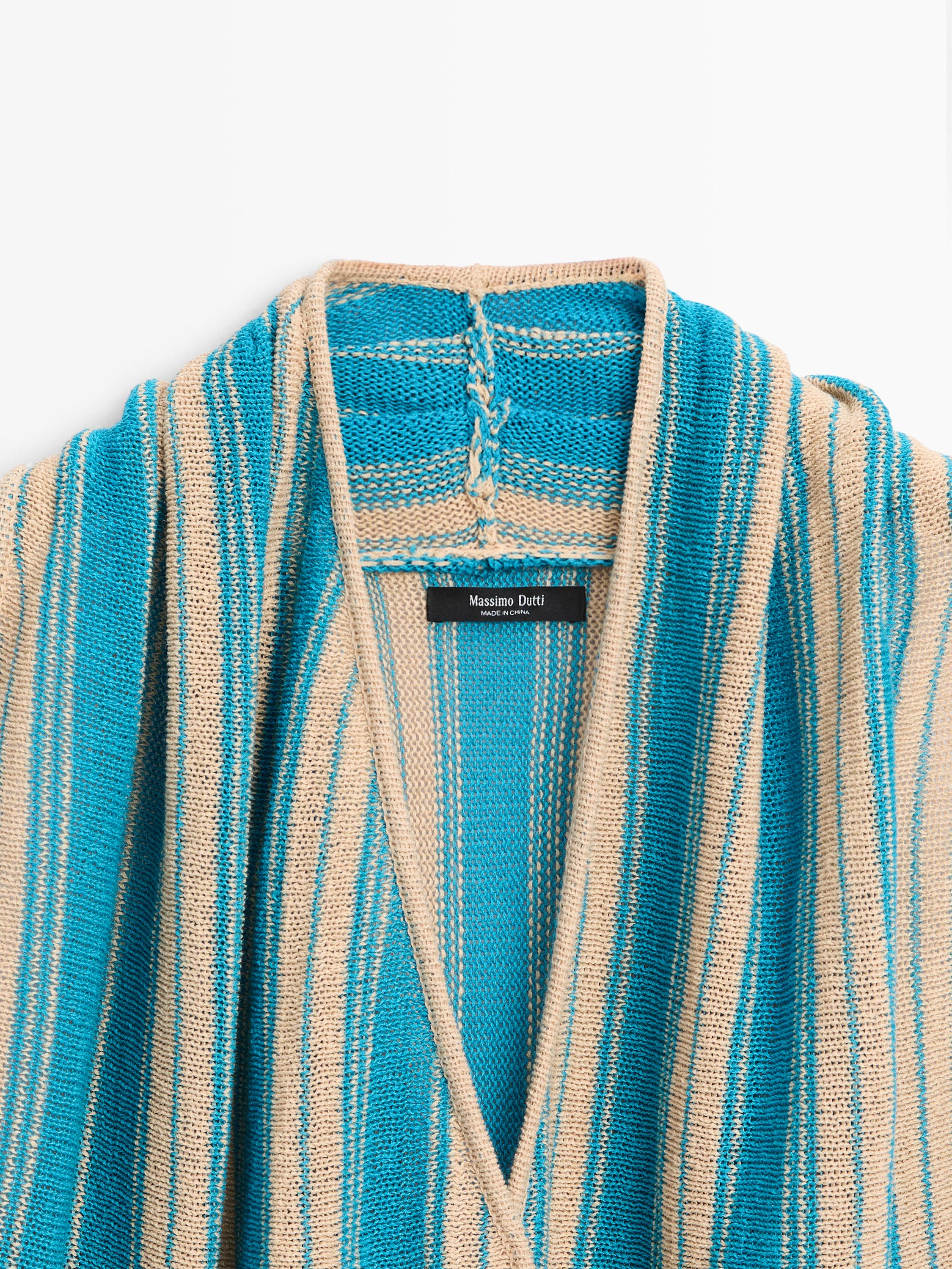 Striped linen blend surplice top — TURQUOISE