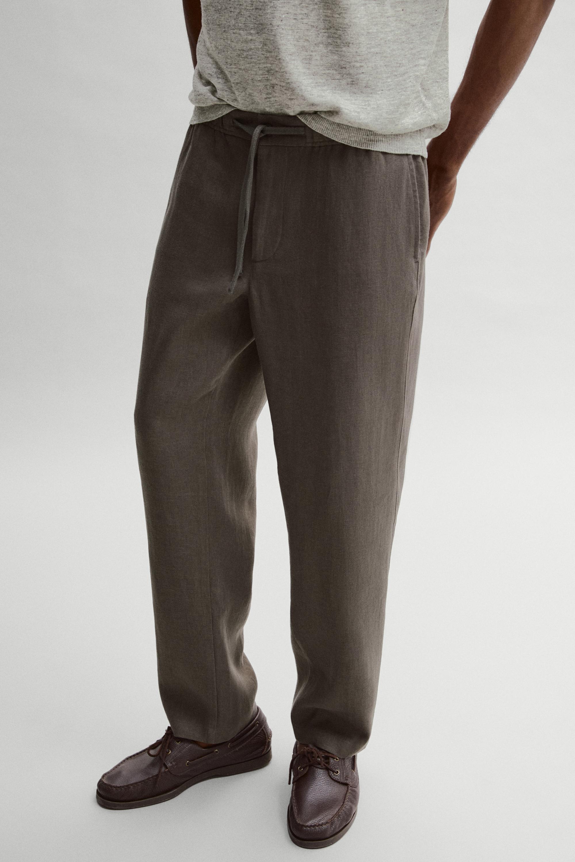 Linen jogger fit pants — Greyish green