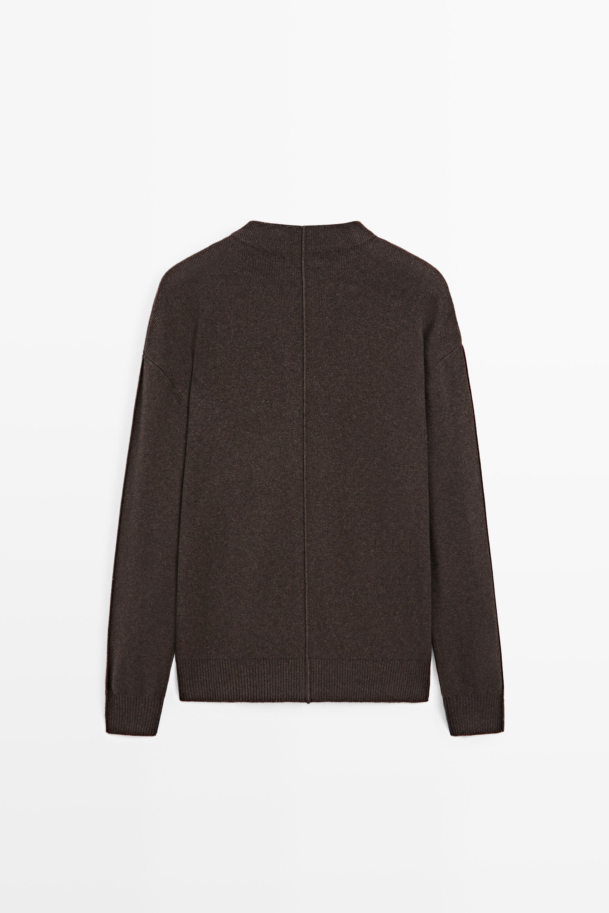 Mock-neck knit cardigan with button detail · Brown · Cardigan