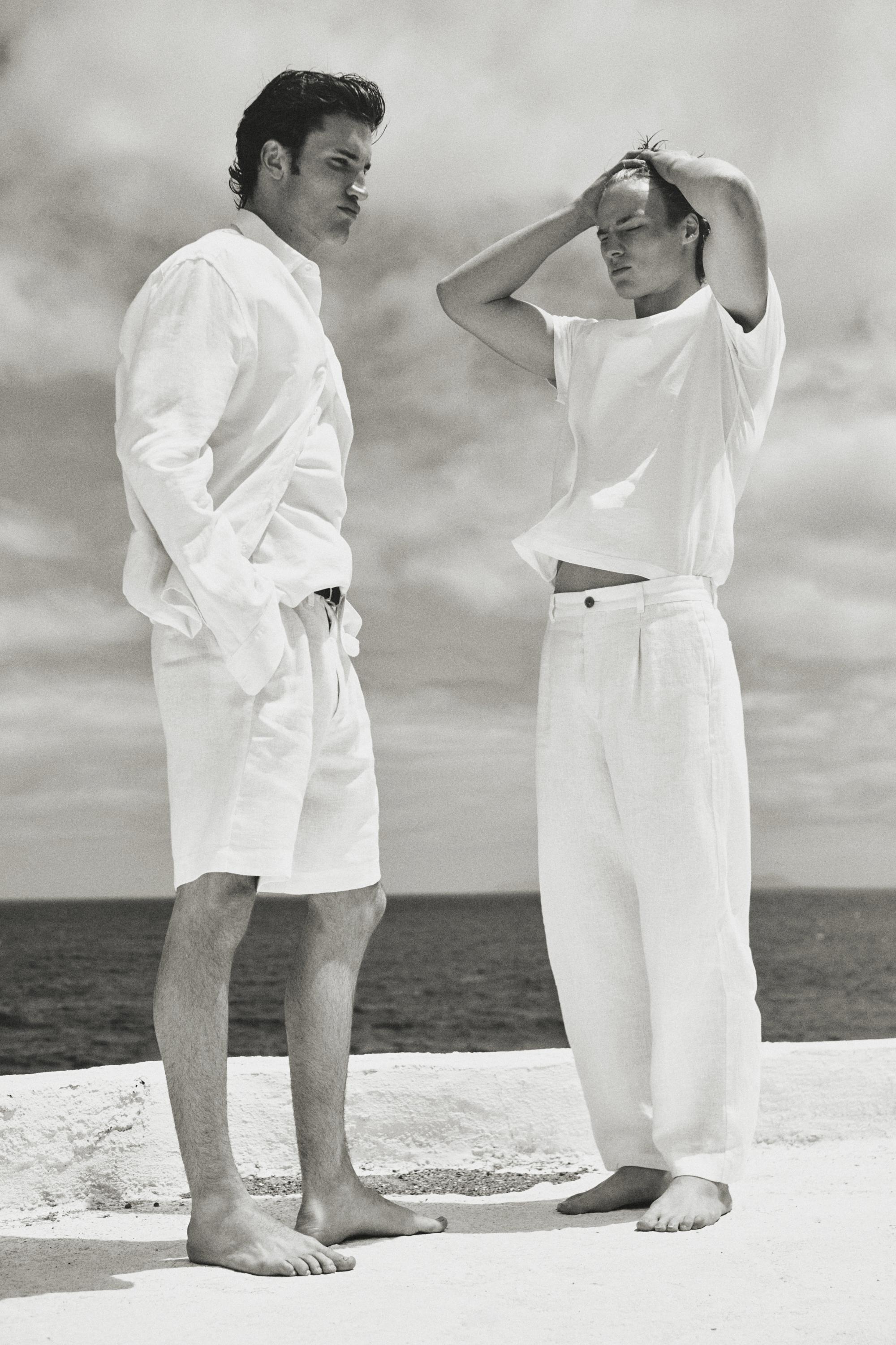 Short sleeve linen and cotton T-shirt — Off white