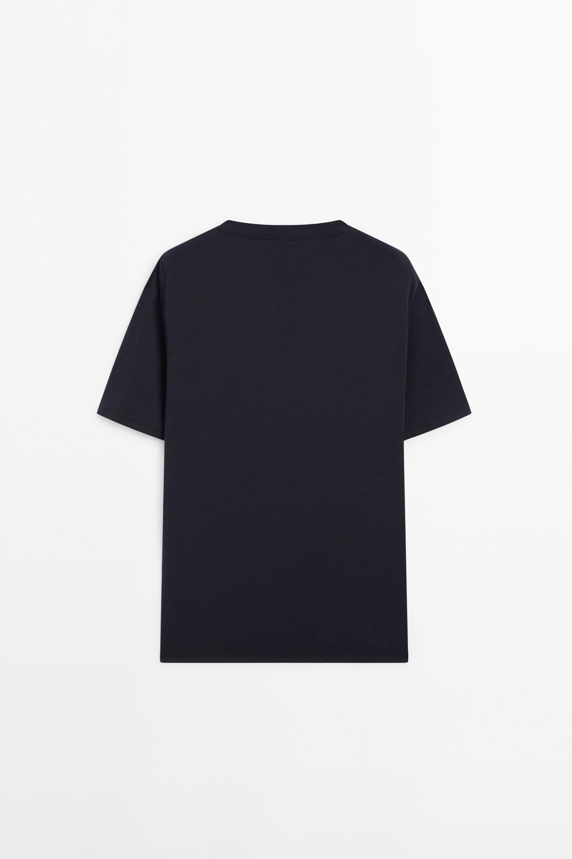 Short sleeve cotton and silk T-shirt — NAVY BLUE