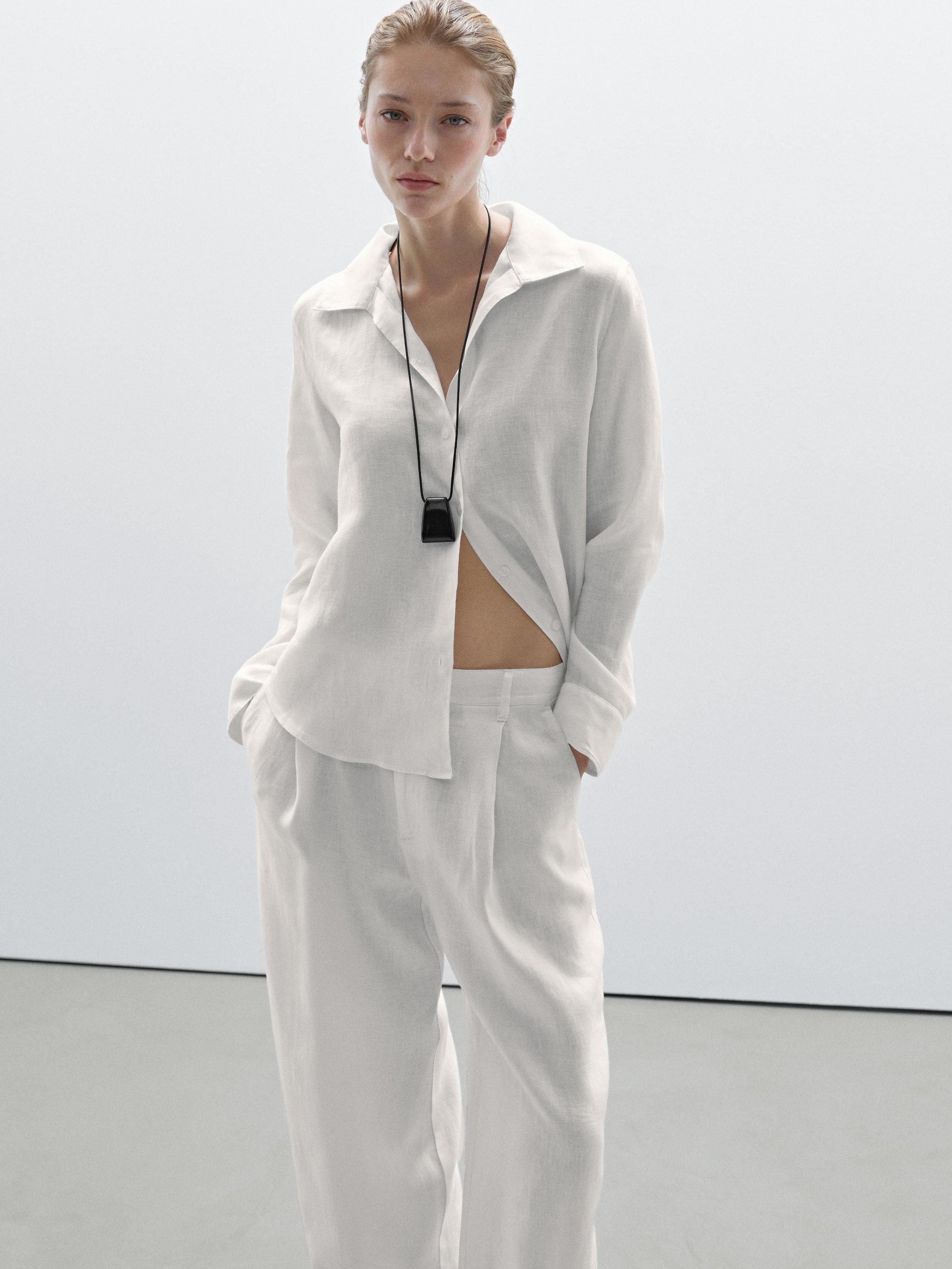 Pantalon taille mi-haute wide lin