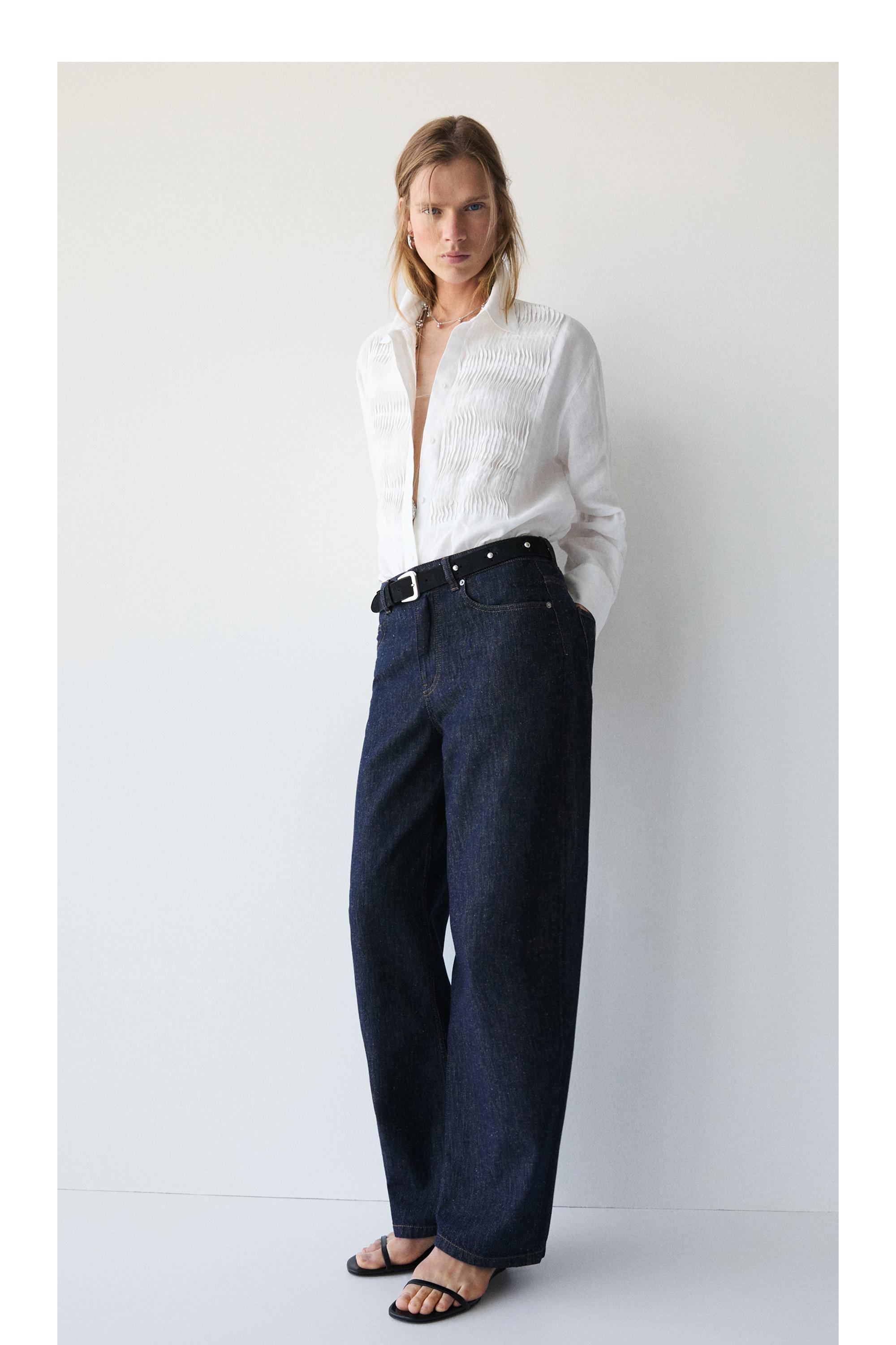 High-waist barrel fit jeans — DARK BLUE