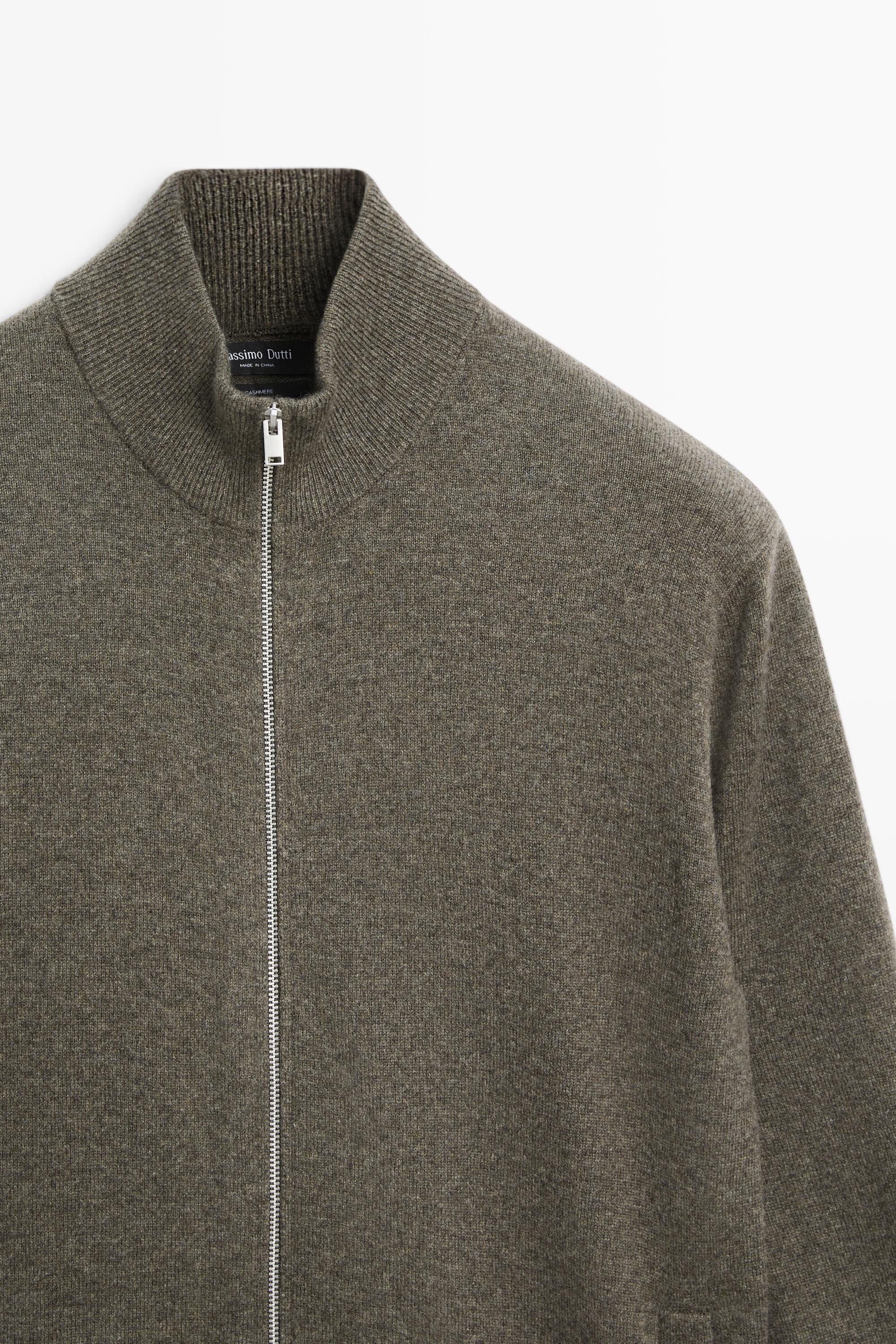 100% cashmere zip-up knit cardigan — GREENISH
