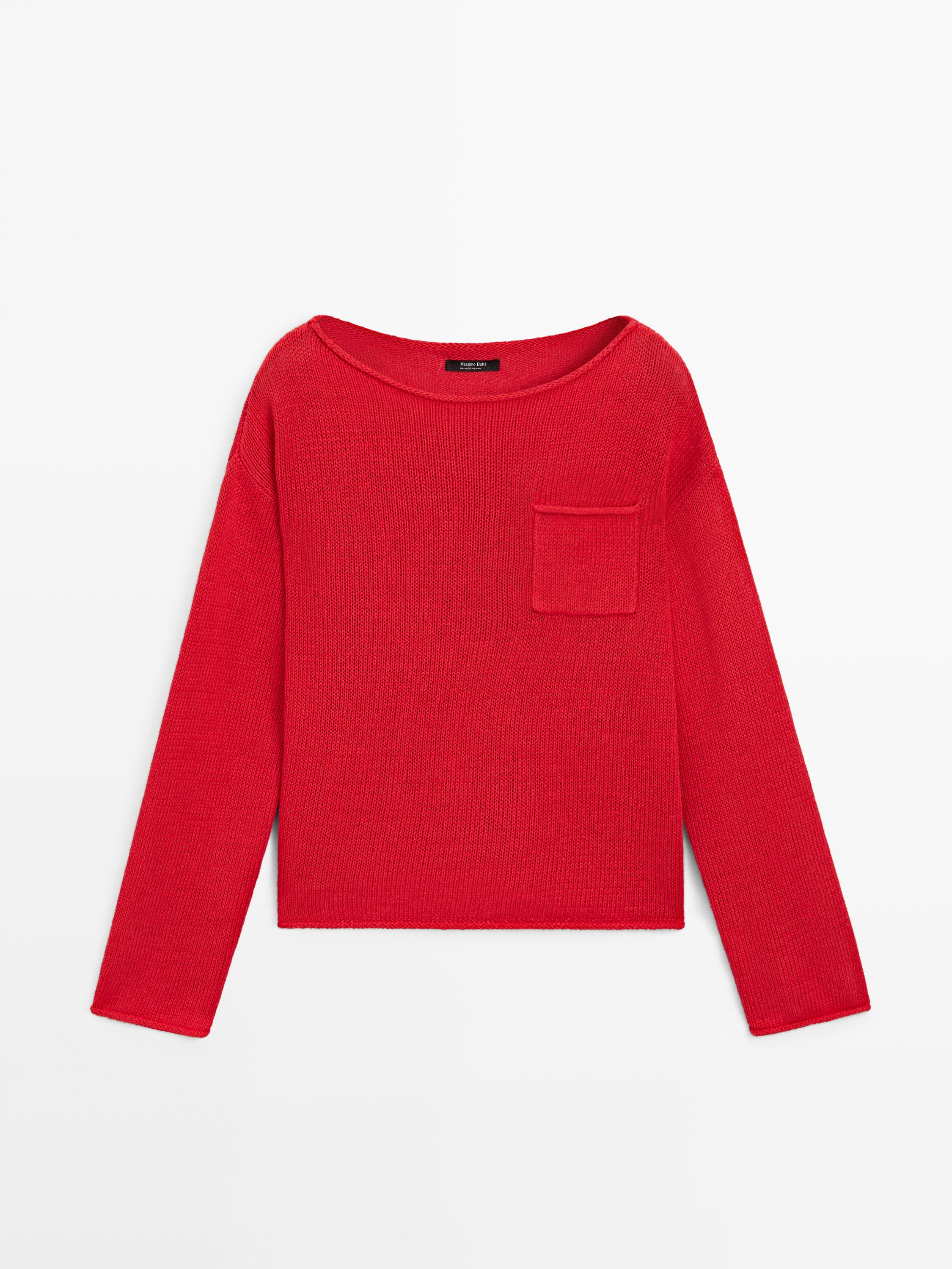 Pullover con tasca in misto cotone e lino