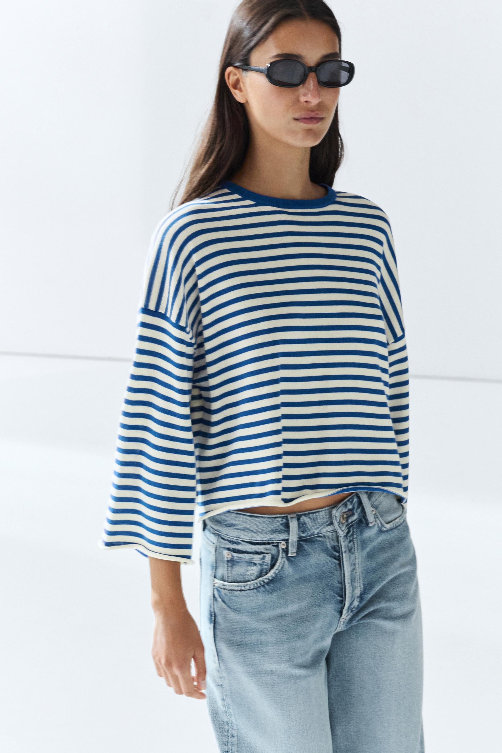 100% cotton striped knit sweater - thumbnail 3