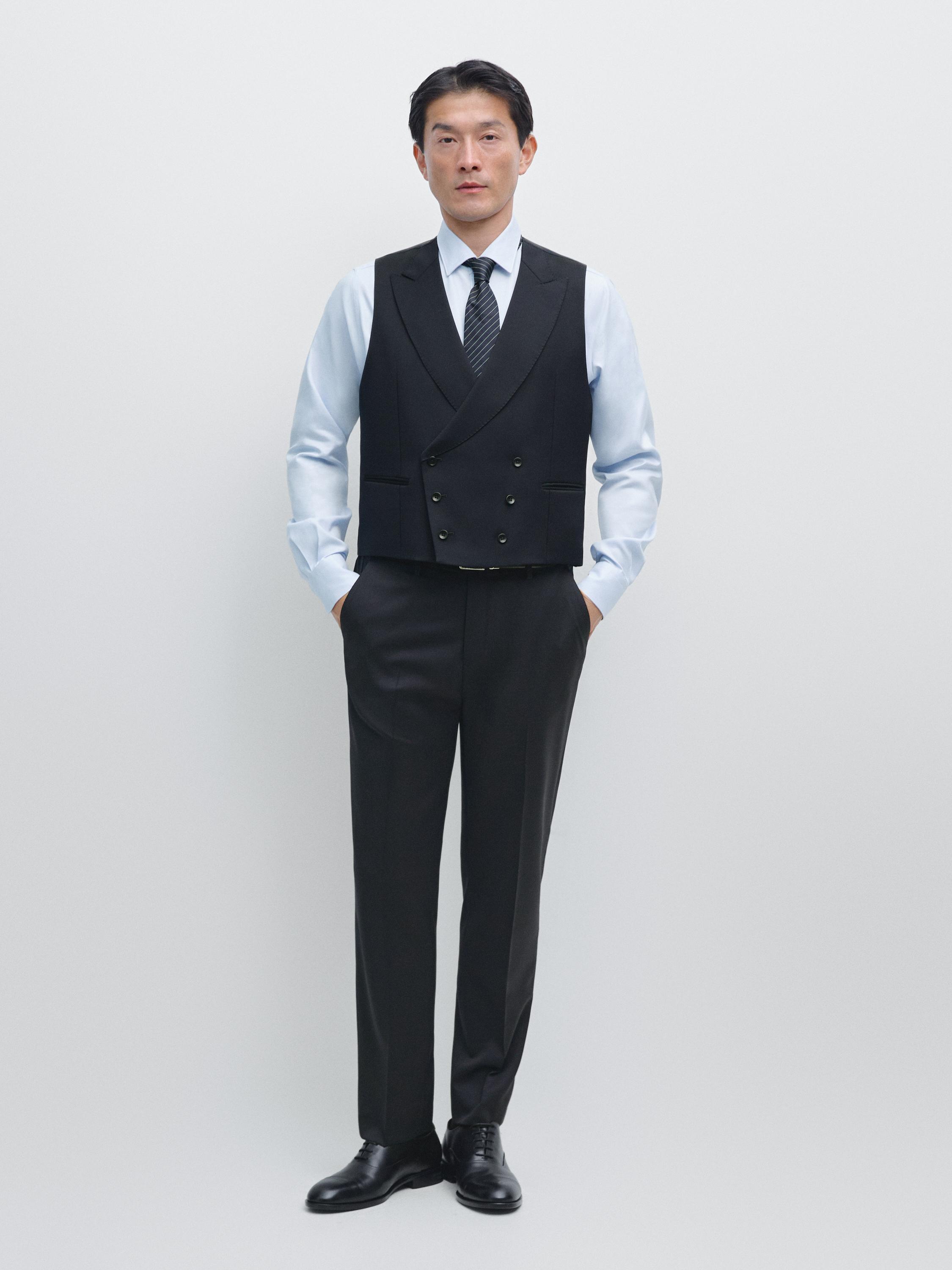 Cool wool blend suit waistcoat — NAVY BLUE