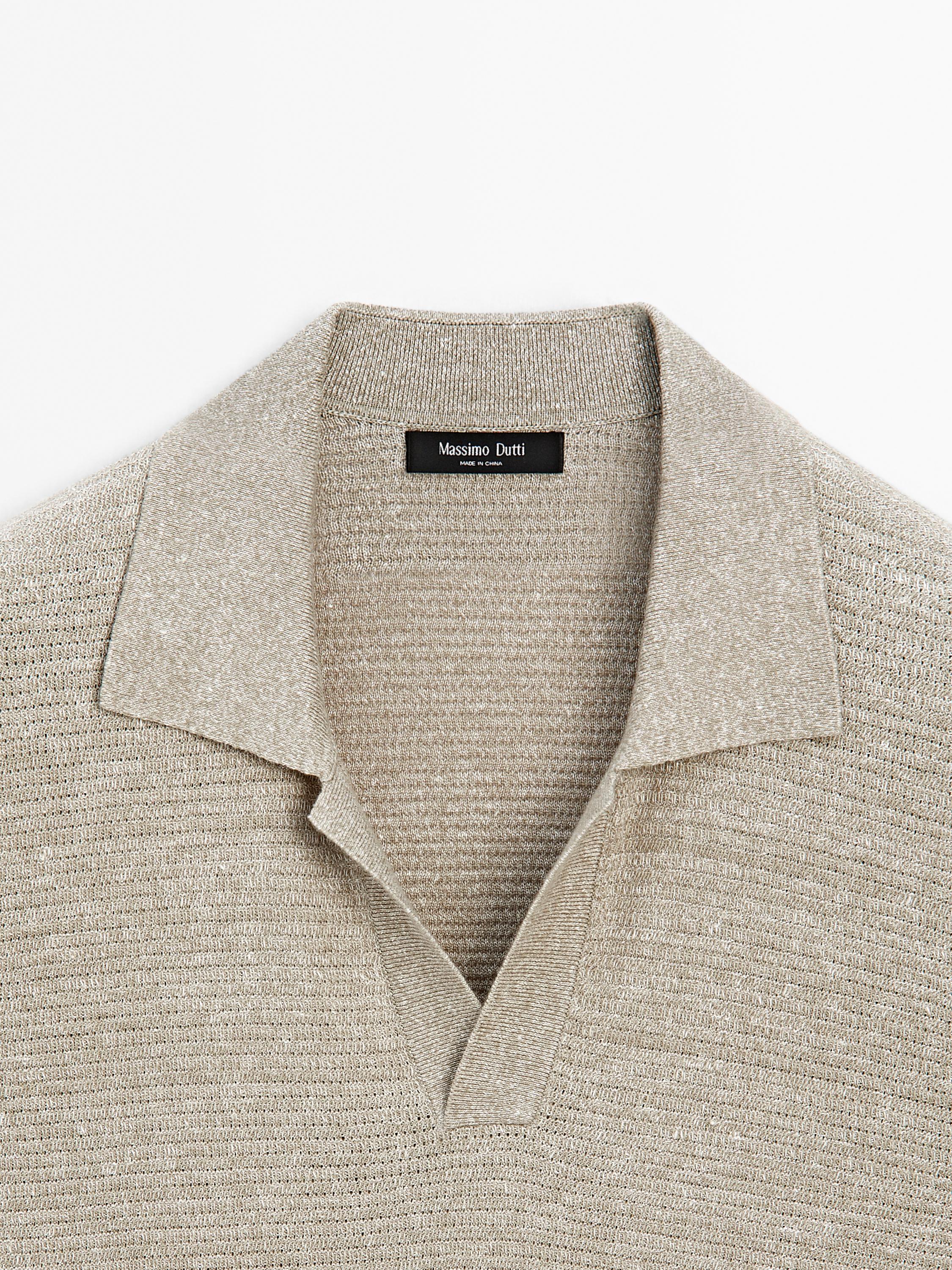 Linen and cotton knit polo shirt