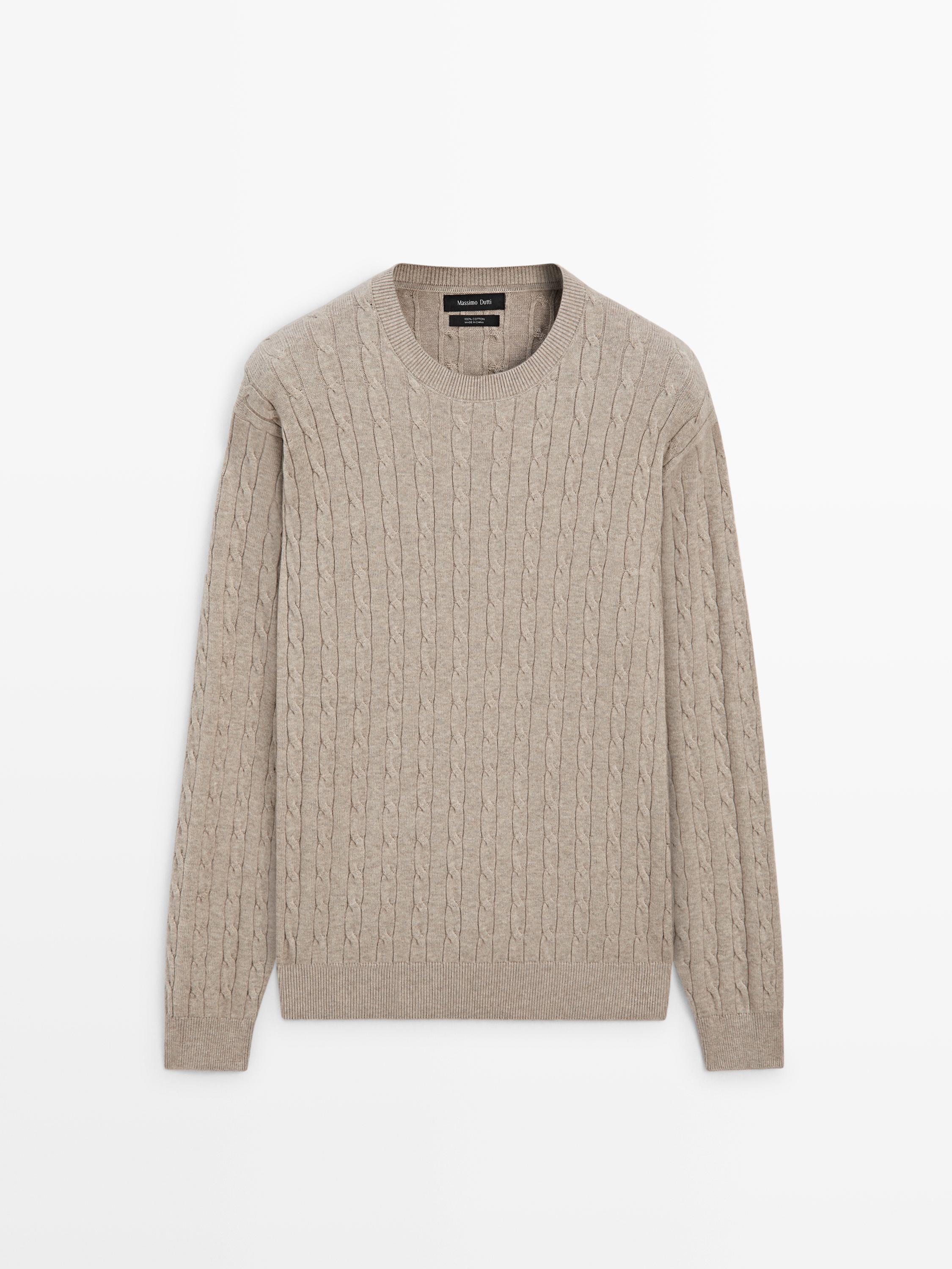 Свитер из хлопка с узором «косы»