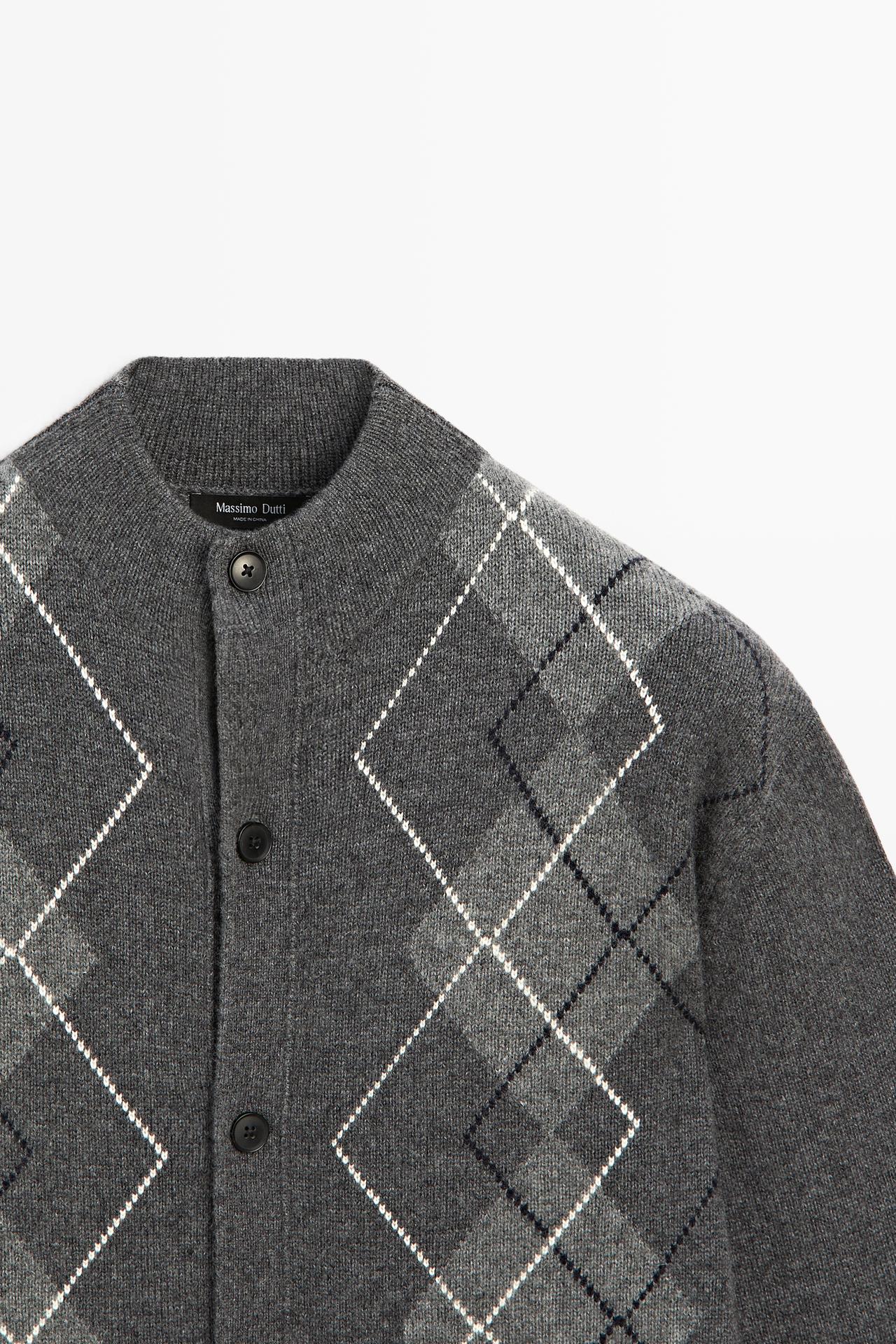 100% cashmere argyle knit cardigan — CHARCOAL