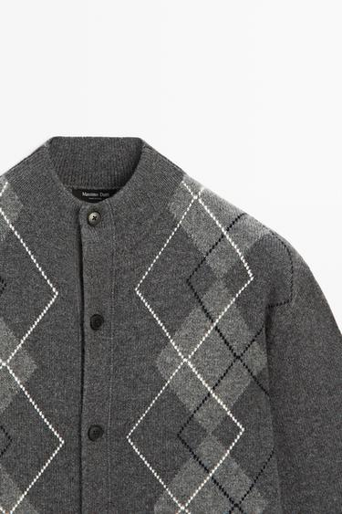 100% cashmere argyle knit cardigan — CHARCOAL 4