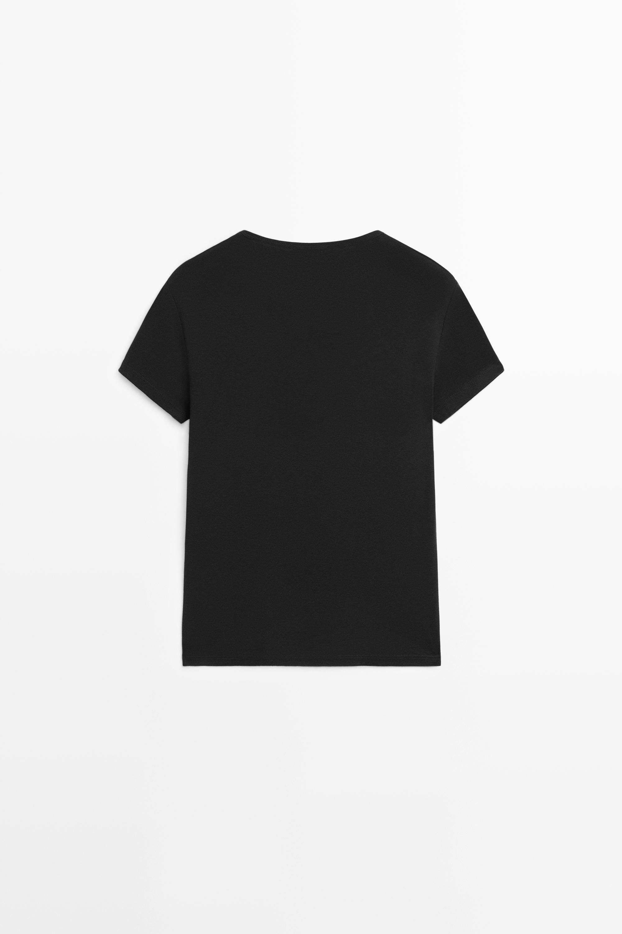 Lace-detail V-neck T-shirt — BLACK