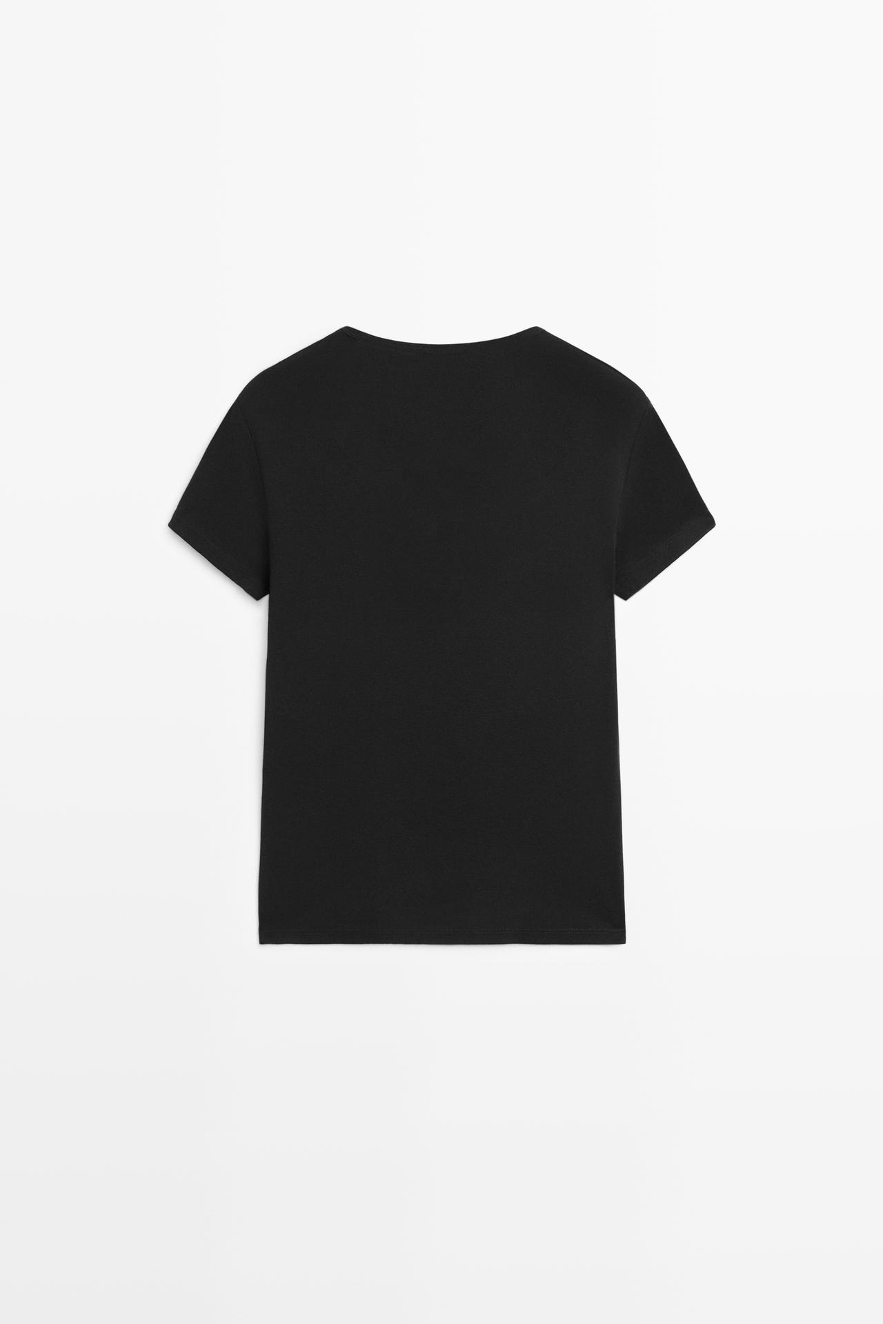 Lace-detail V-neck T-shirt — BLACK