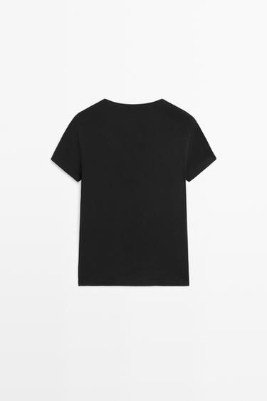 Lace-detail V-neck T-shirt — BLACK 6