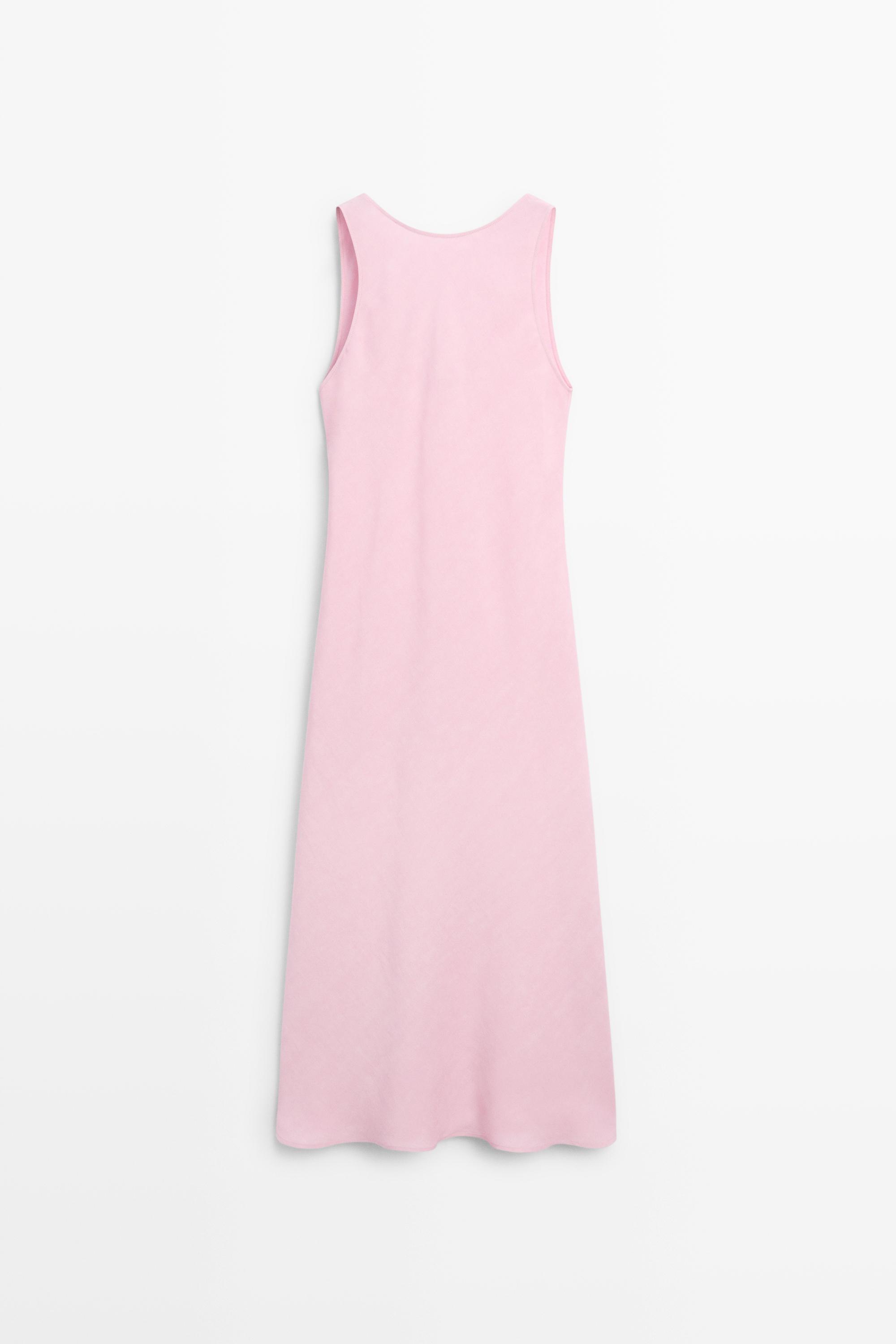 Flowing linen-blend midi dress — PASTEL PINK