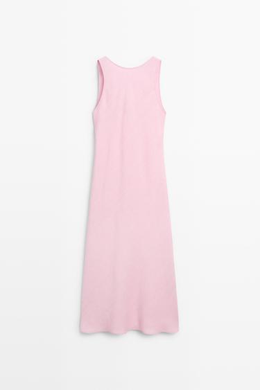 Flowing linen-blend midi dress — PASTEL PINK 2