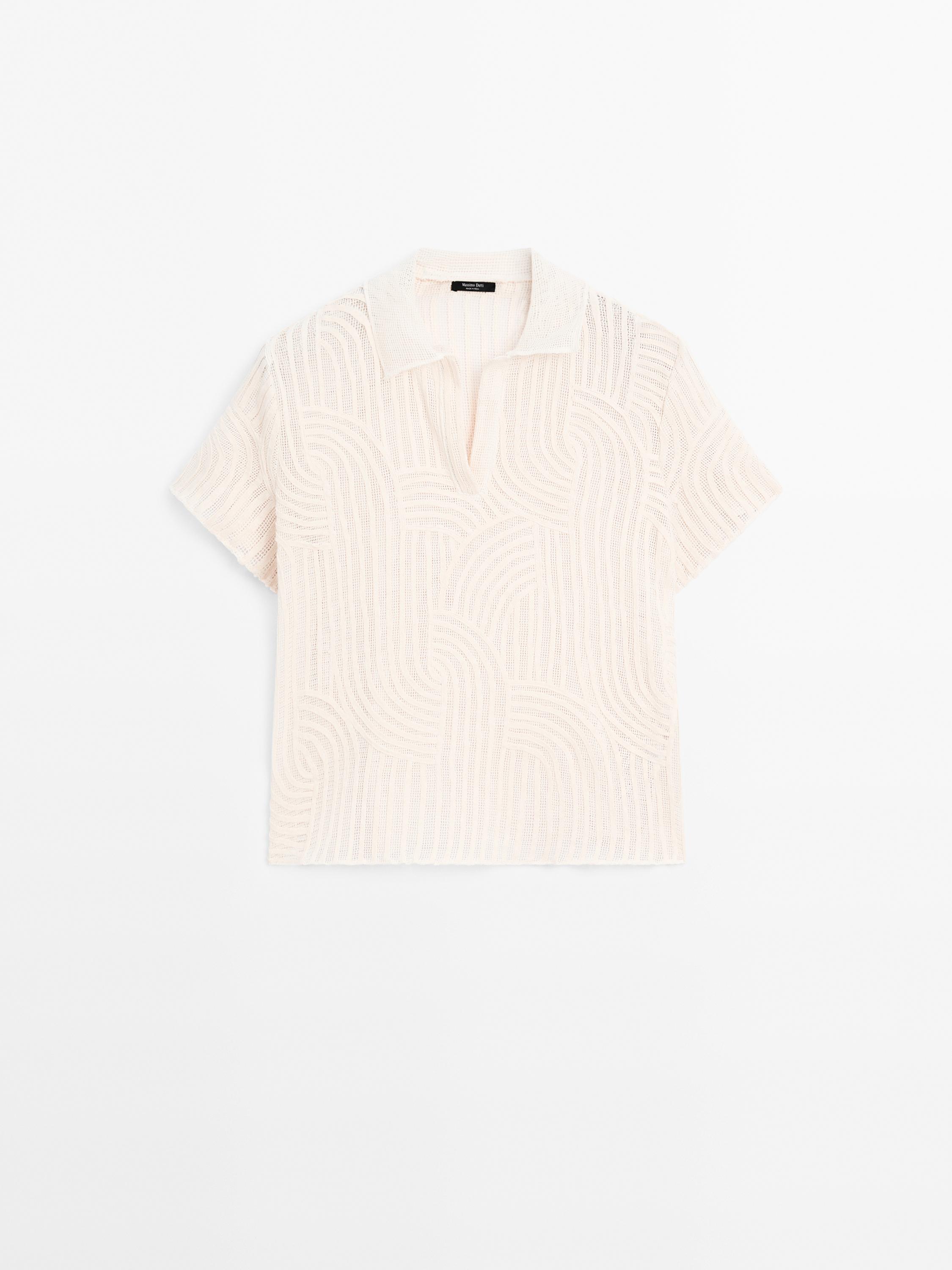 Polo en maille ajourée avec broderie