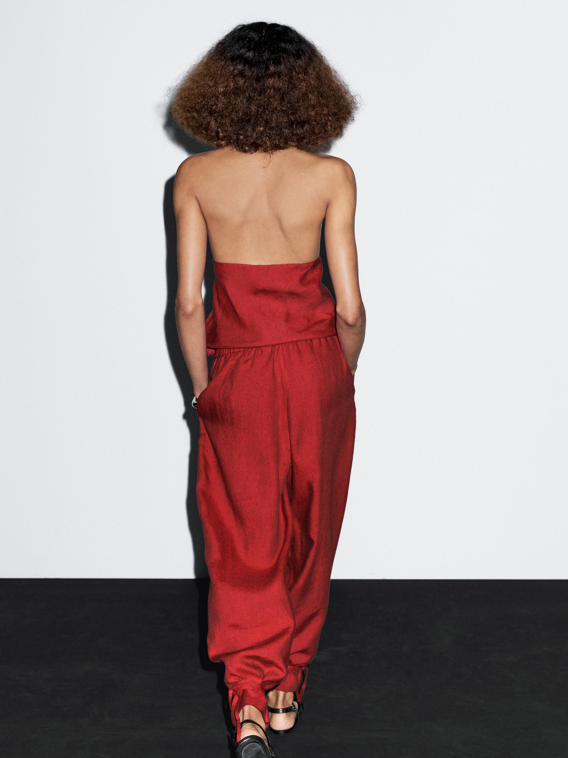 Spodnie ze 100% lnu z troczkami