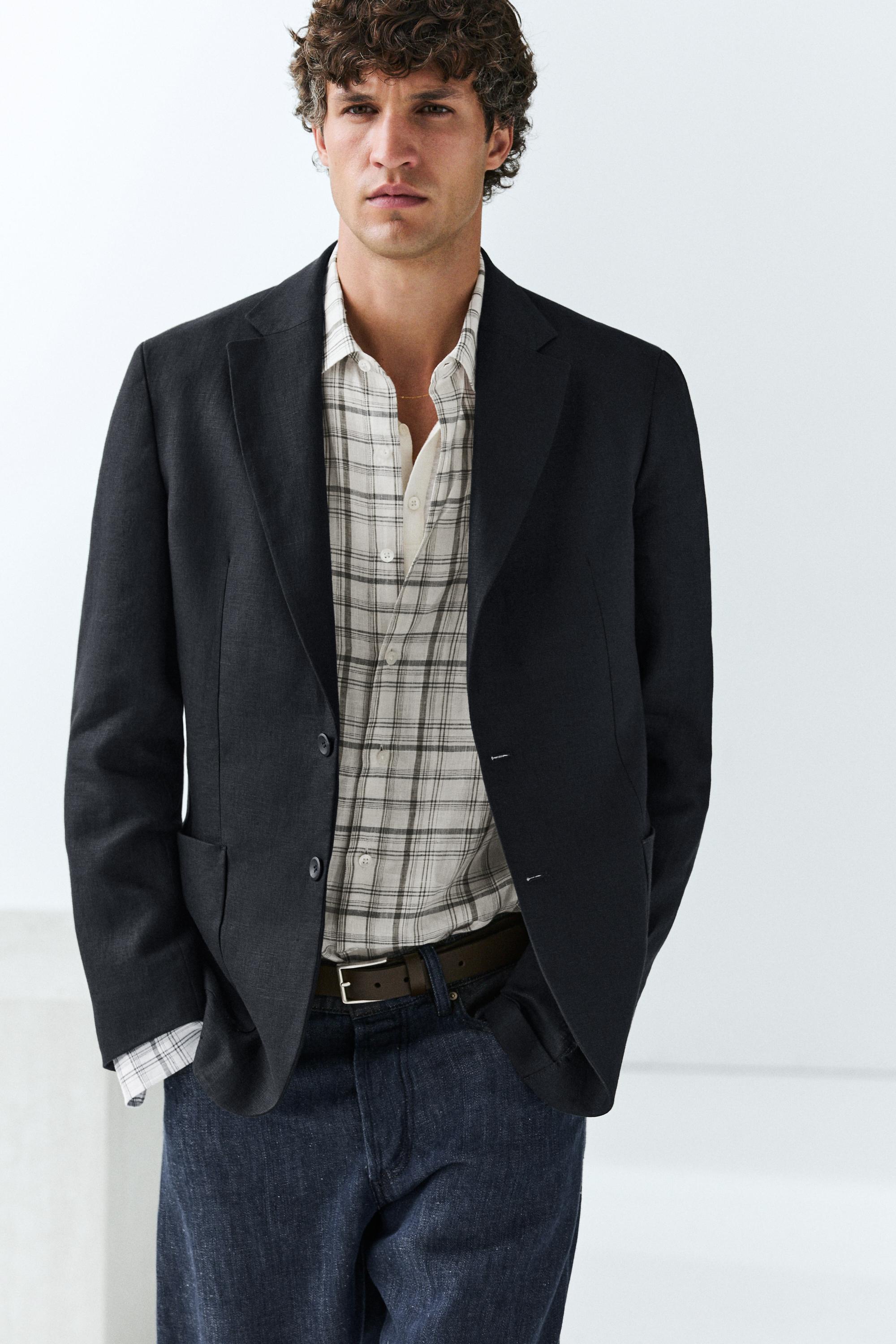 100% linen suit blazer — NAVY BLUE