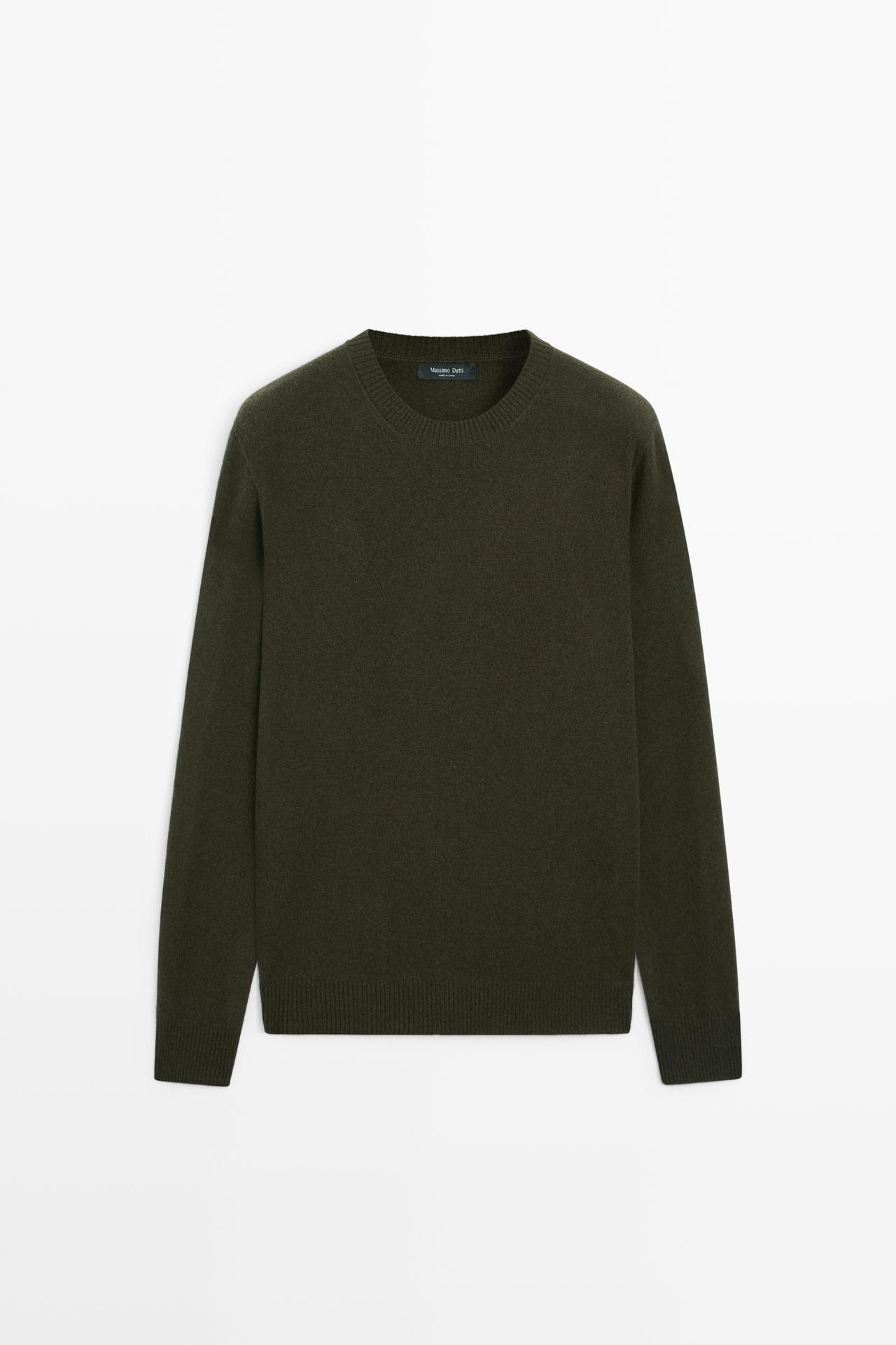 Wool blend round neck knit sweater — GREEN
