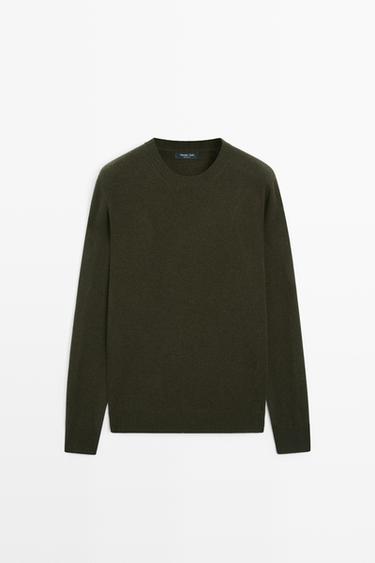 Wool blend round neck knit sweater — GREEN 2