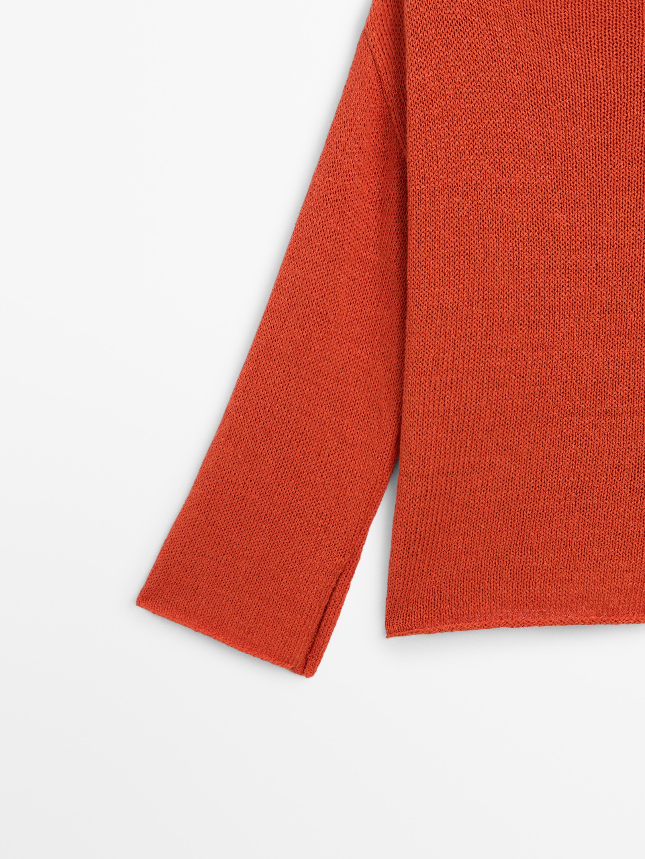 Linen blend boat neck knit sweater