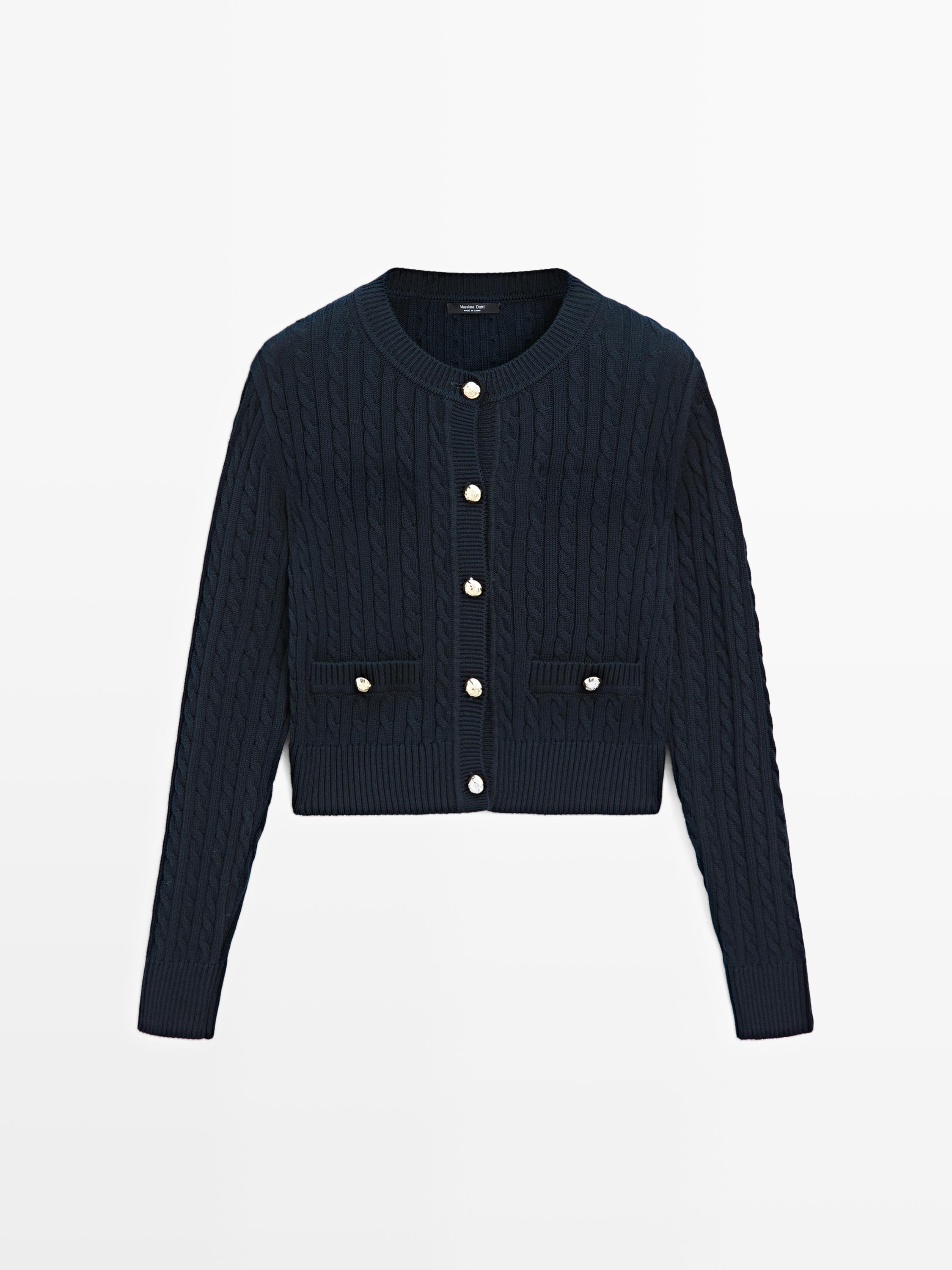 Cable-knit cardigan with gold buttons