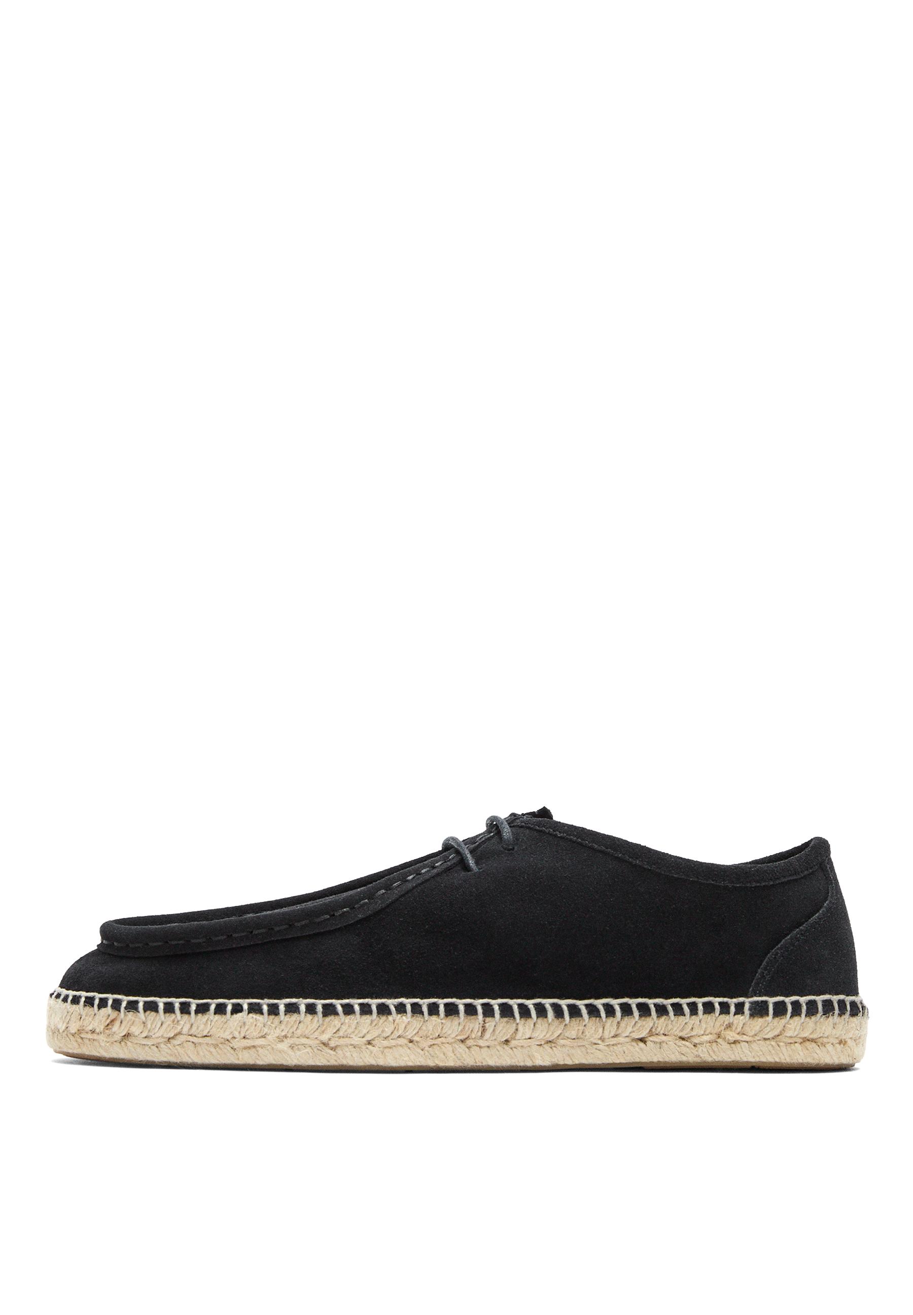 Split leather shoes with moc toe and jute sole — Dark blue