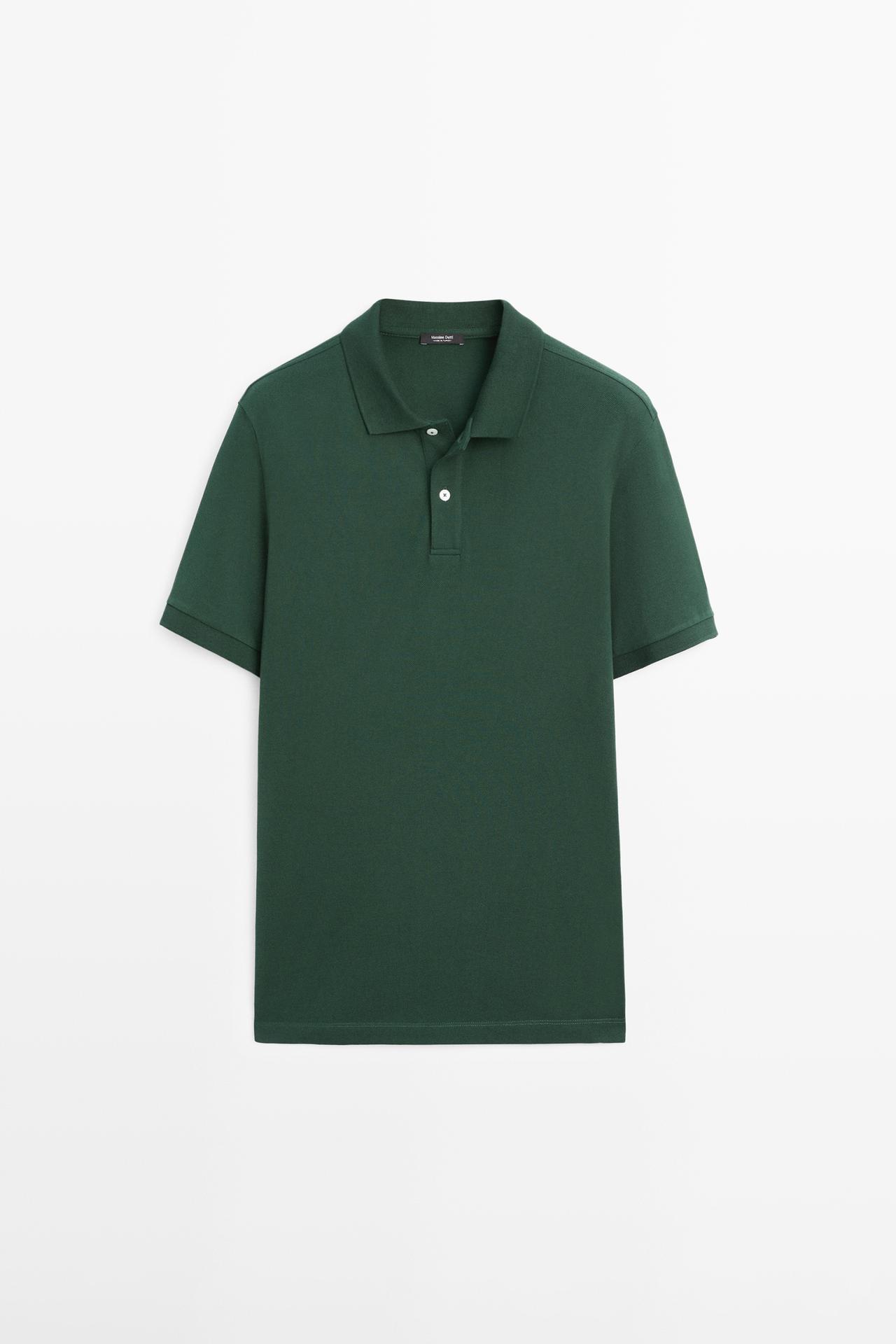Massimo Dutti - Herre - Poloshirt I Bomuldspiqué Med Mikrostruktur - Flaskegrøn - L
